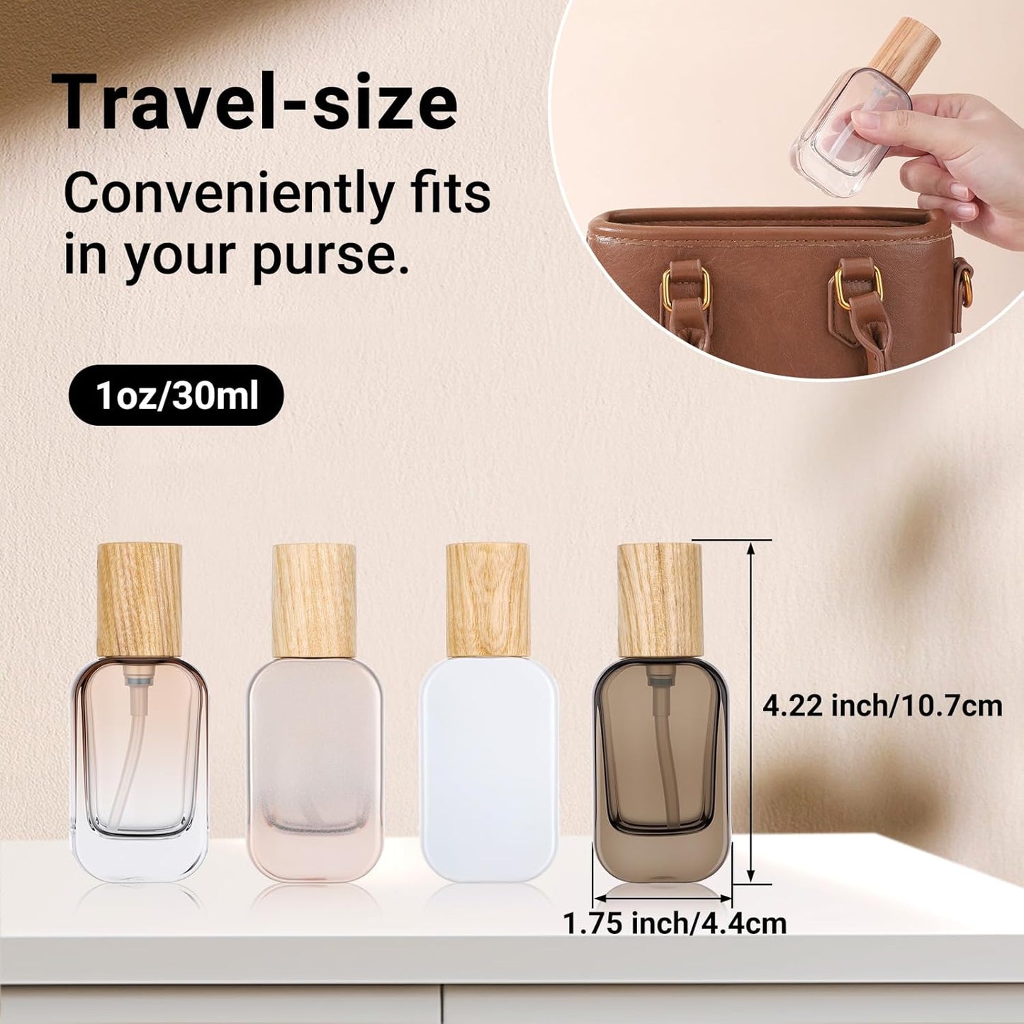 Segbeauty 1oz Empty Glass Lotion Dispenser with Pump, 4pcs Glass Travel Pump Bottle Refillable, 30ml Mini Travel Lotion Container for Toiletries in Mixed Color, Leakproof Small Bottles for Liquids