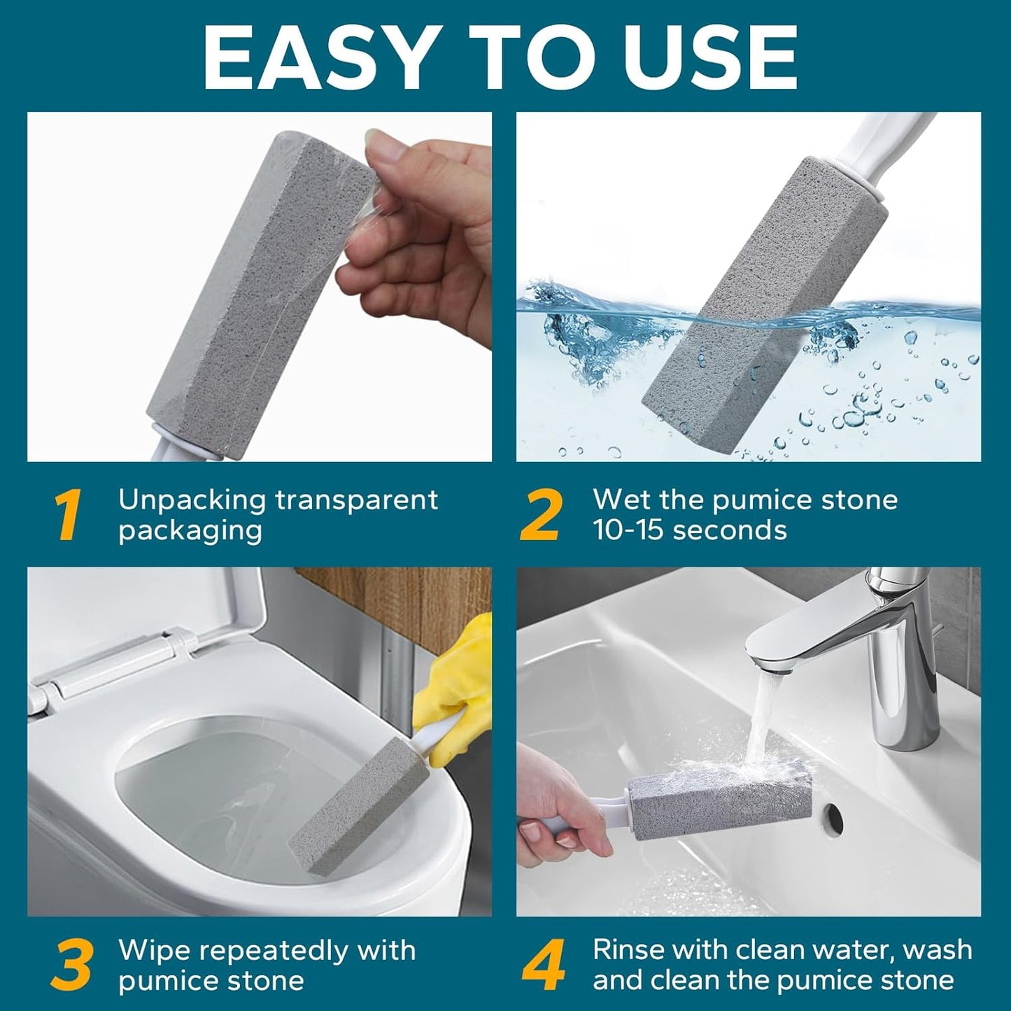 Emycool Pumice Stone Toilet Bowl Cleaner, 16 Pack Toilet Pumice Stone with Handle for Toilet Cleaning, Bathtubs, Sinks, Swimming Pools, Grills
