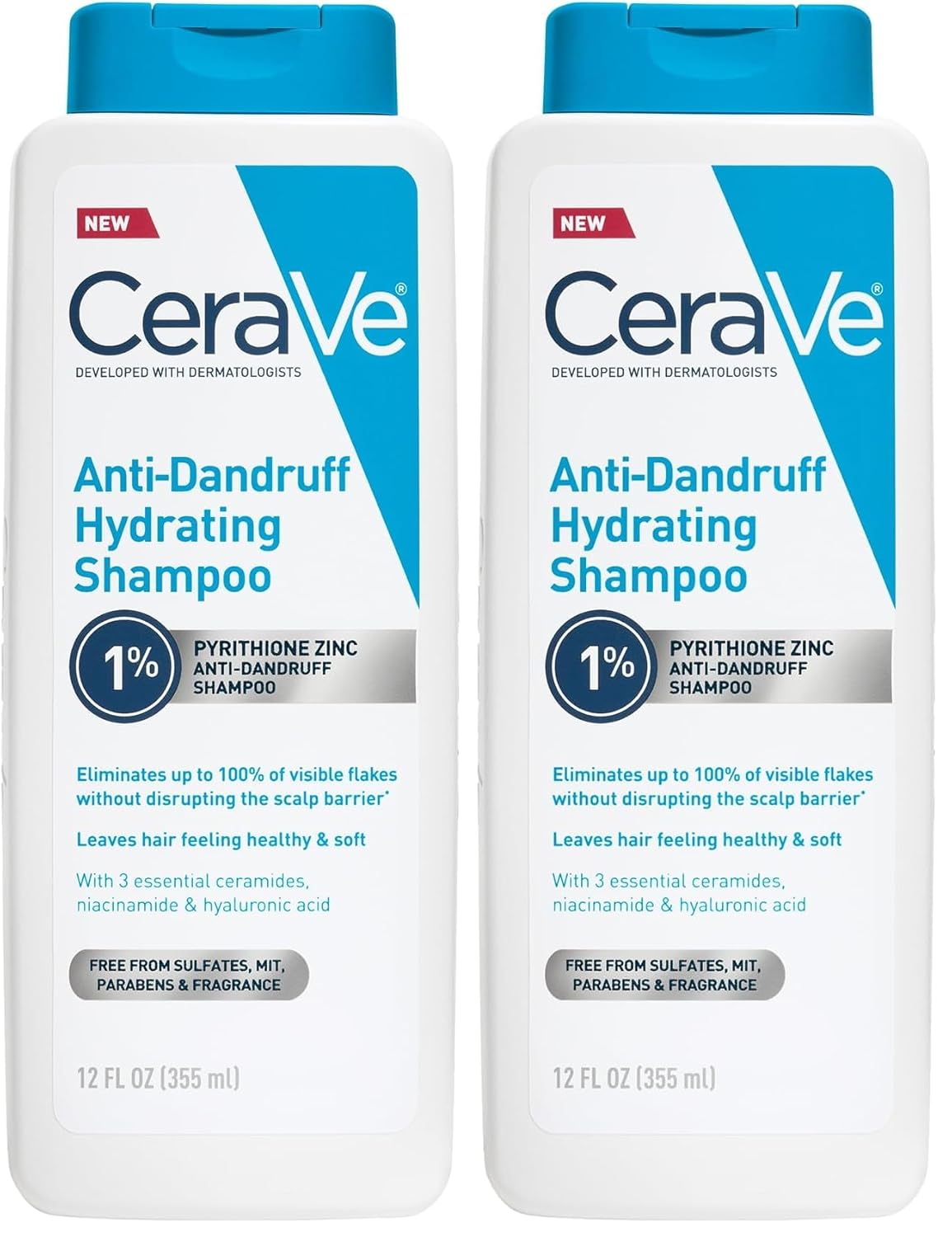 CeraVe Hydrating Anti Dandruff Shampoo, 1% Pyrithione Zinc Dandruff Treatment With Ceramides, Niacinamide & Hyaluronic Acid, Helps Eliminate Flakes & Provides Itchy Scalp Relief, Sulfate Free, 12 Oz