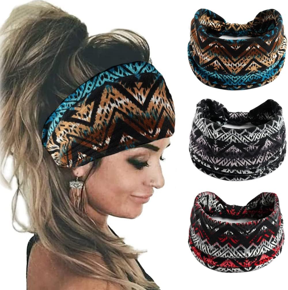 K-Elewon 3 Pack Women Wide Elastic Head Wrap Headband Sports yoga Hair Band