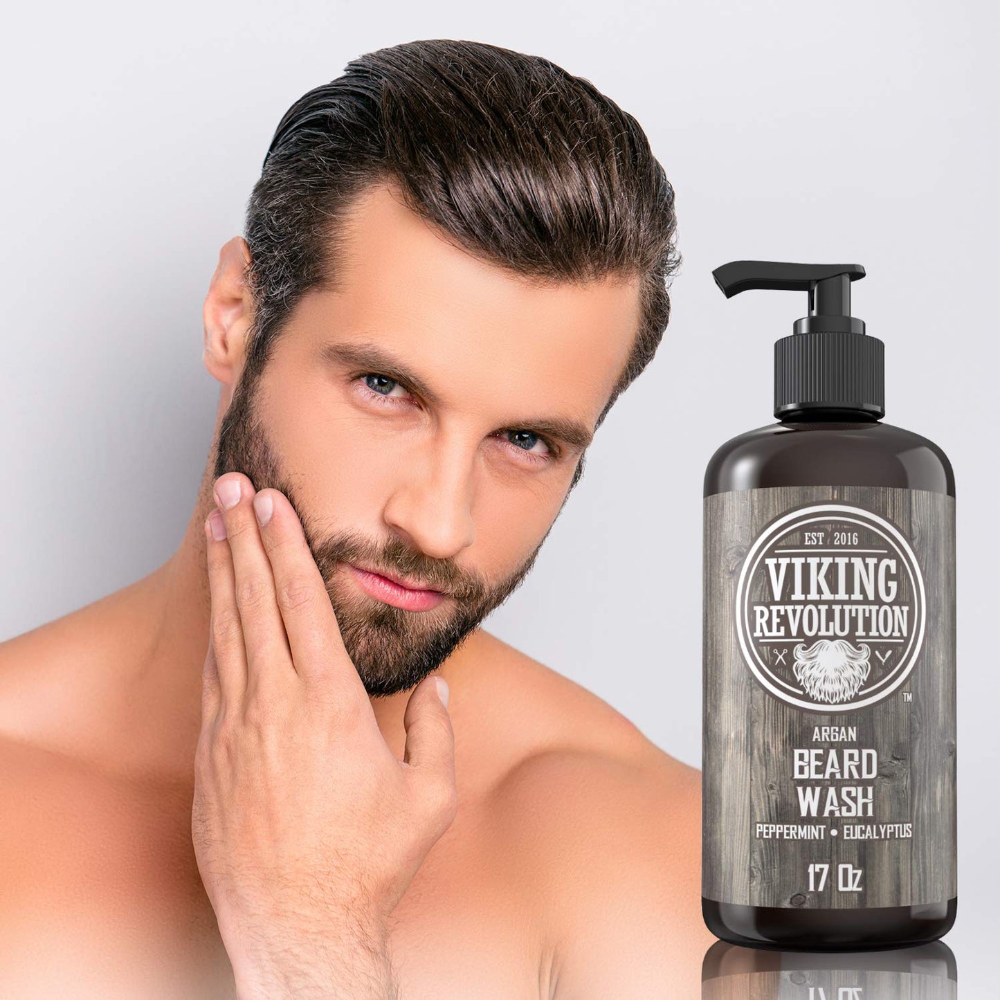 Beard Wash Shampoo w/Argan & Jojoba Oils - Softens & Strengthens - Natural Peppermint and Eucalyptus Scent - Beard Shampoo w/Beard Oil (17 oz Shampoo)