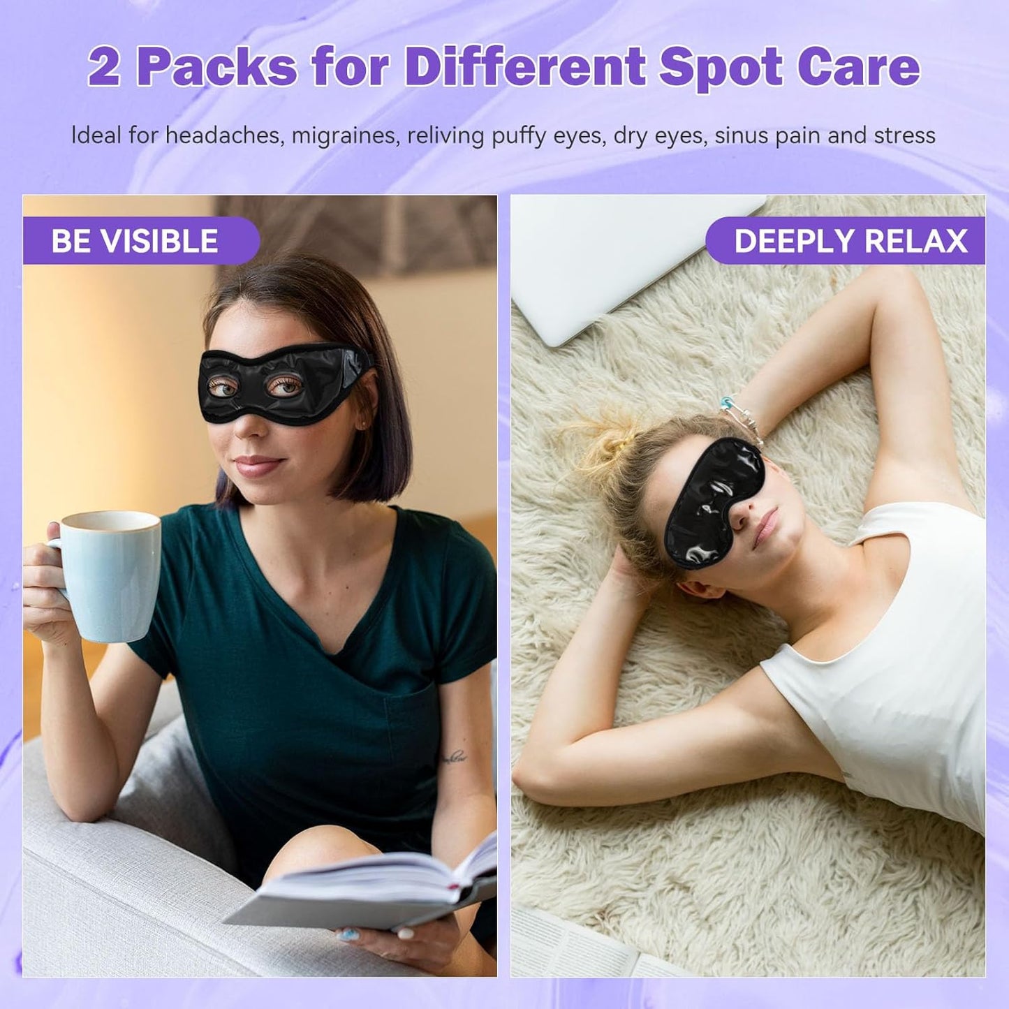 LEOSTEP 2 PCS Cooling Gel Eye Mask Reusable Cold Eye Mask, Frozen Eye Compress Ice Pack, No Freeze, Cool Relaxation, Comfort Snug Fit, Eye Cover Ice Mask with Mineral Mud for Office, Home