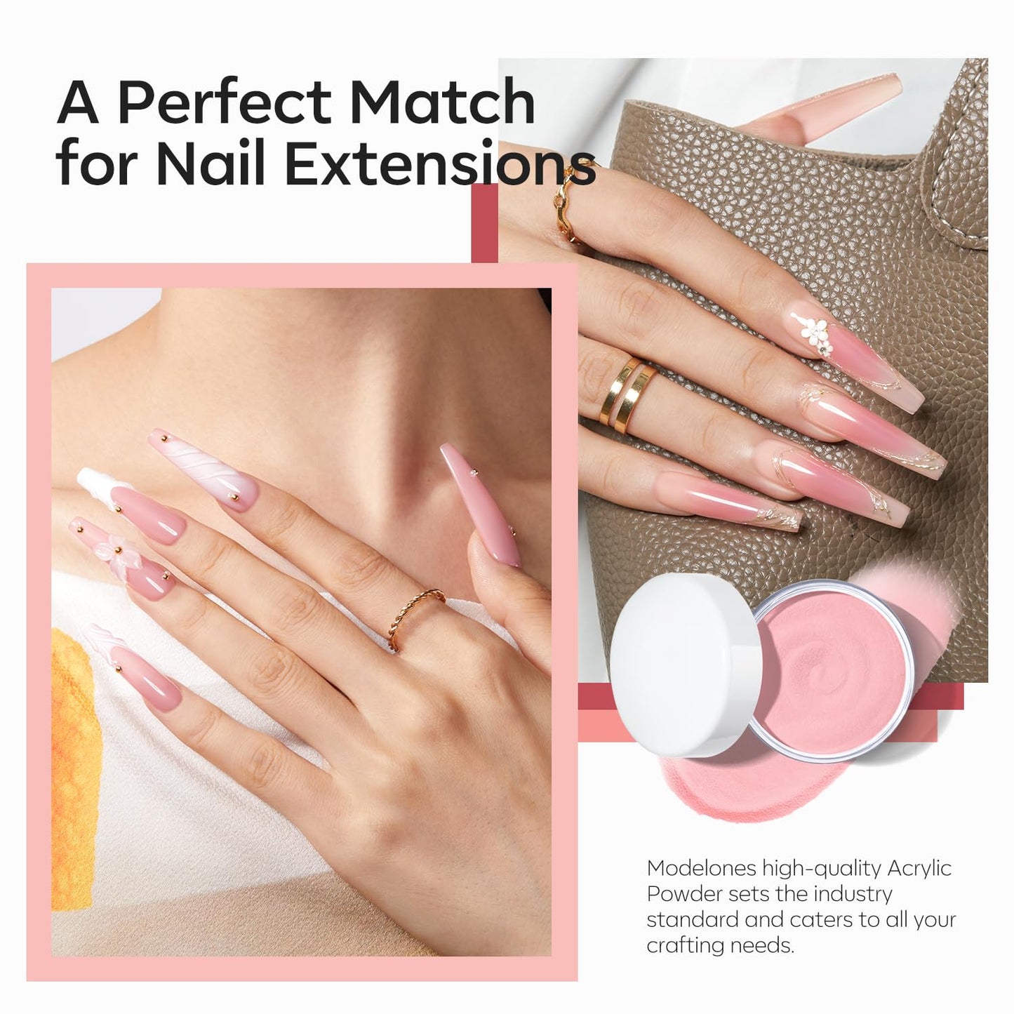 Modelones Acrylic Powder, 4.23oz Upgraded Cover Pink Nail Acrylic Powder for Nail Art 3D Carving French Nails Extensions, Non-Yellowing, Gifts for Women