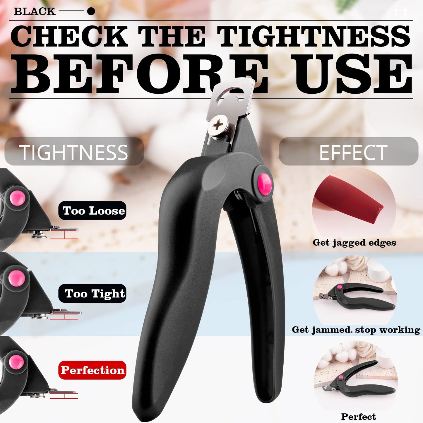 Black Acrylic Nail Clippers, Adjustable Nail Tip Cutter with Length Measurement, Stainless Steel Acrylic Nail Tips Trimmer Cutter Dial Clippers with Sizer for Fake False Nail Art Manicure Home DIY