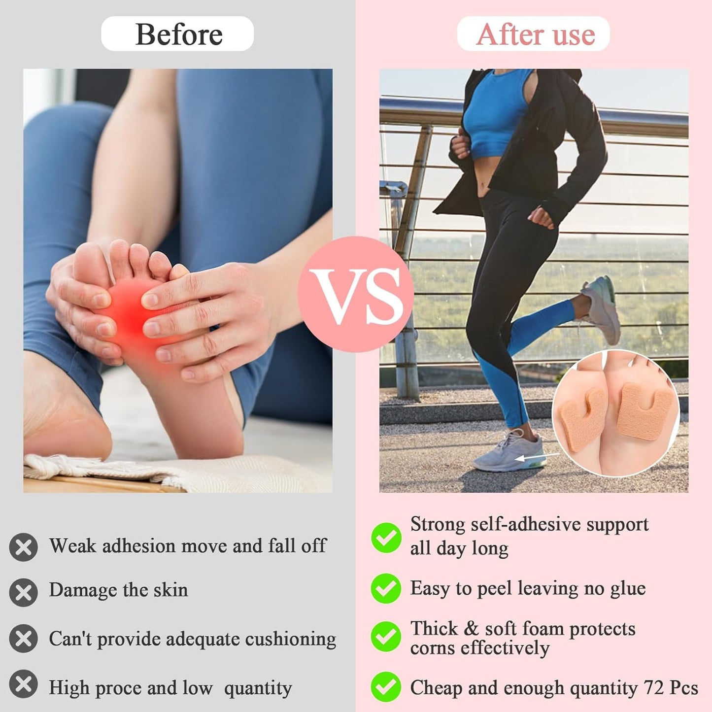 Jollidecor Callus Cushions U Shaped Felt Callus Pads Self Adhesive Foot Pads, 72Pcs Keep Calluses from Rubbing on Shoes Adhesive Pads for Men and Women, Brown