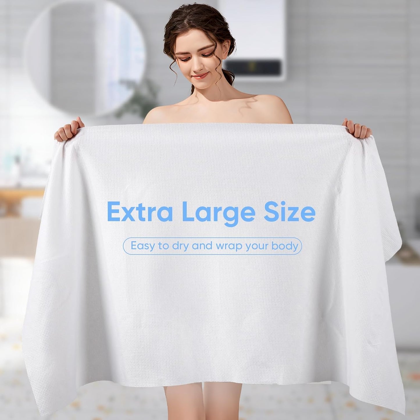 3 Pack Disposable Bath Towel 56'' x 27.5'' Disposable Body Towels for Travel, Durable Large Portable Towels for Camping Beach Swimming SPA, Individually Packed