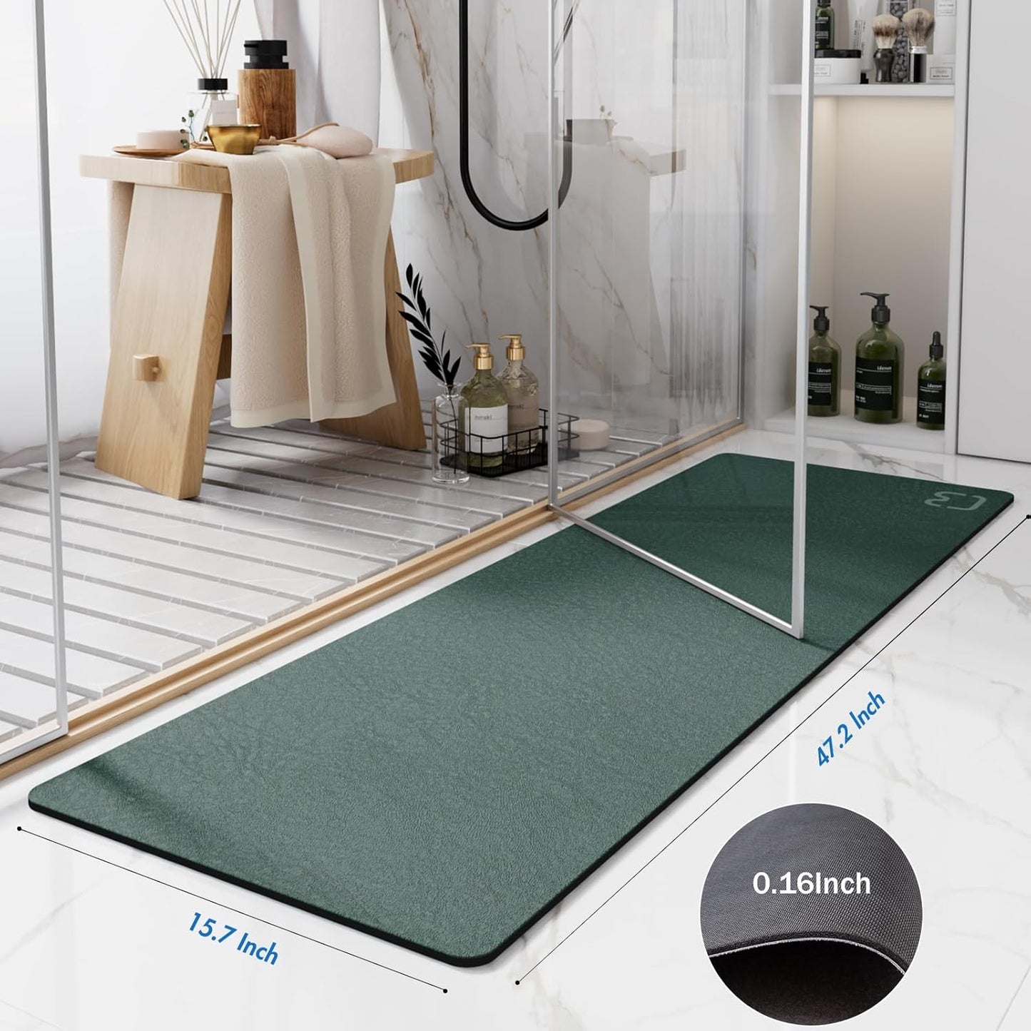 Bathroom Runner Mat Rug Long-Bath Mat for Bathroom Non Slip Absorbent Quick Dry Thin Bath Rug-Bath Floor Mat Rubber Backed Bathmat-Shower Rug Easy Care, 15.7"x47.2", Dark Green
