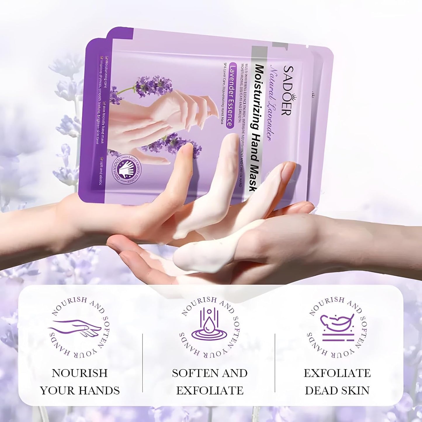 Chicwe 6 Pairs of Hand Masks Moisturizing Glove, Hydrating Hand Masks for Dry Peeling Hands, Exfoliating Collagen Gloves for Smooth Hands (Lavender)