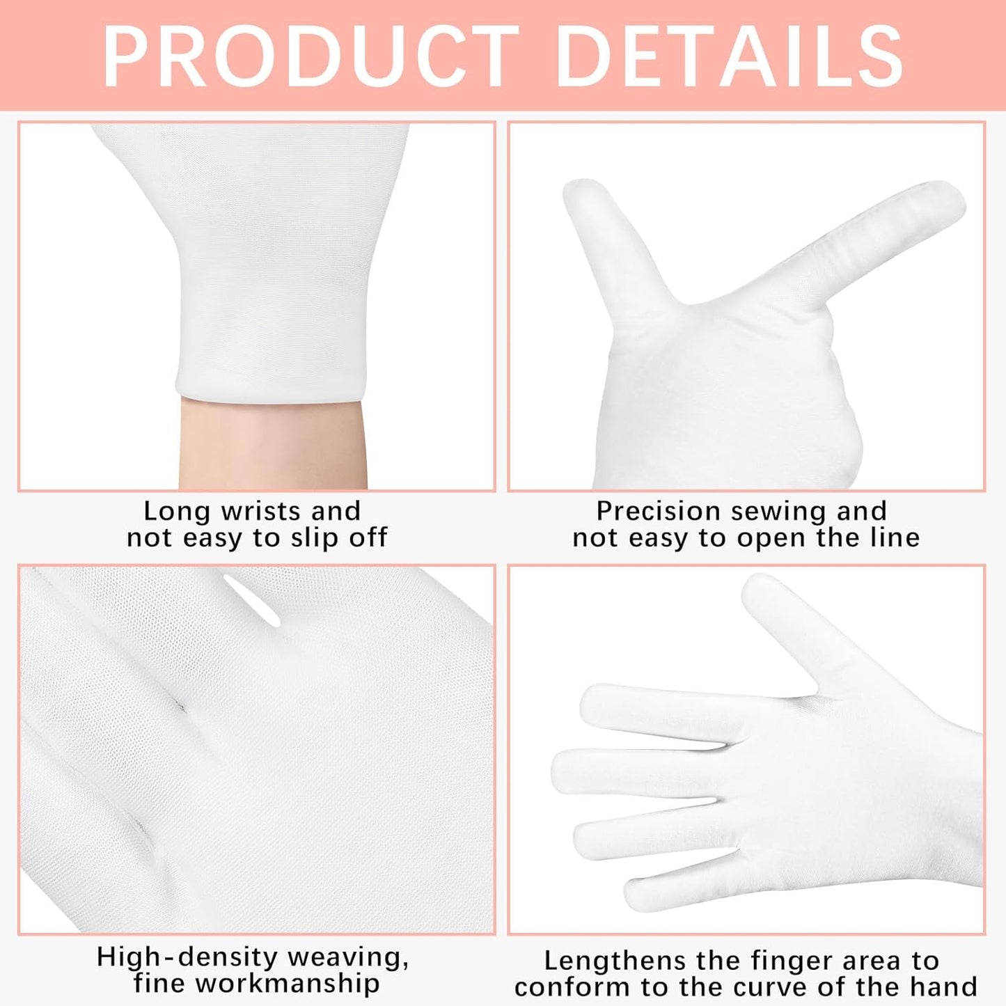 36 Pcs White Cotton Gloves for Dry Hands Sleeping, Men&Women Soft Sleep Gloves for Eczema and Moisturizing Overnight, Stretchable SPA Glove Costume for Coin Jewelry Inspection, Art handling, Halloween