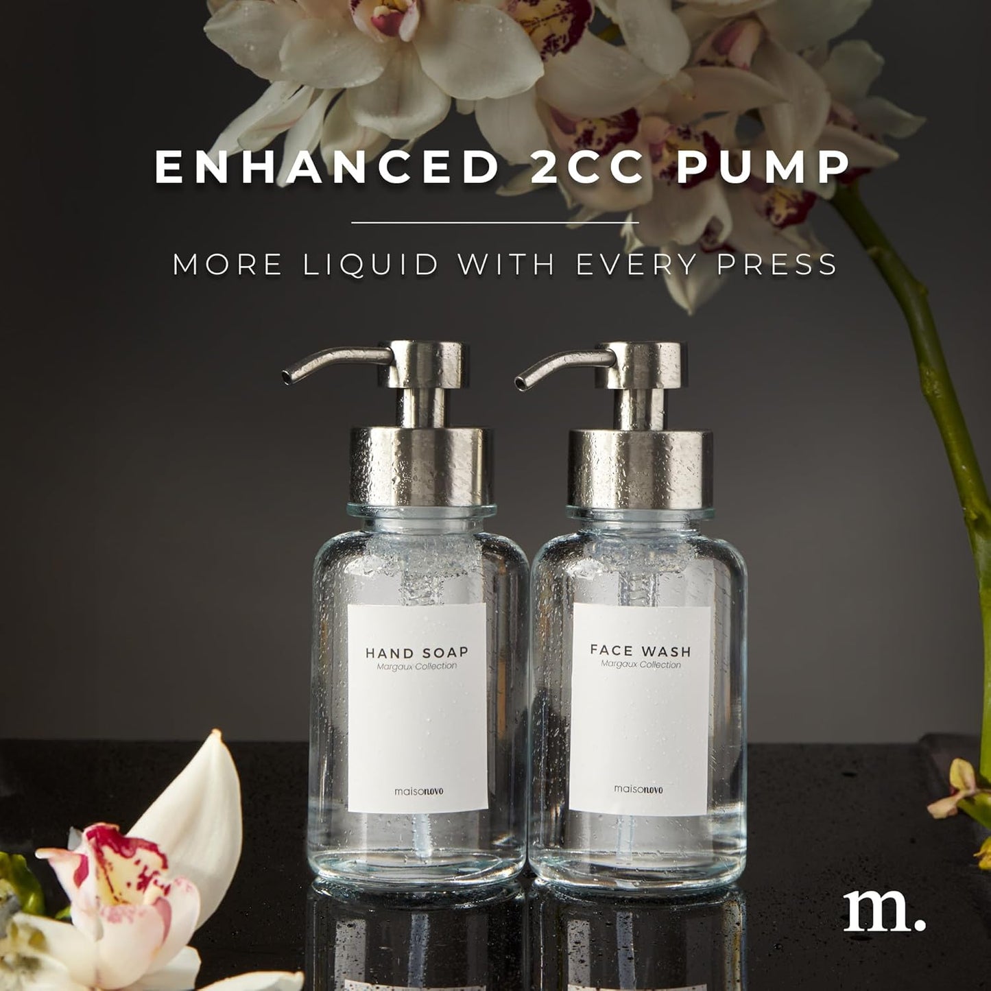 MaisoNovo Glass Foaming Soap Dispenser 14 Oz | Clear Glass Silver Pumps x 2