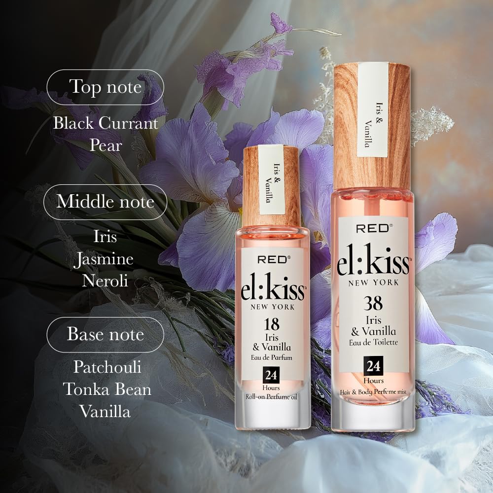 EL:KISS Hair Perfume & Body Mist, Iris & Vanilla Inspired by La V. E. Belle, Eau de Toilette 30mL (1.01 Fl Oz), Hydrating & Long-Lasting, Alcohol & Mineral Oil-Free, Jojoba, Argan Oil & Aloe Vera