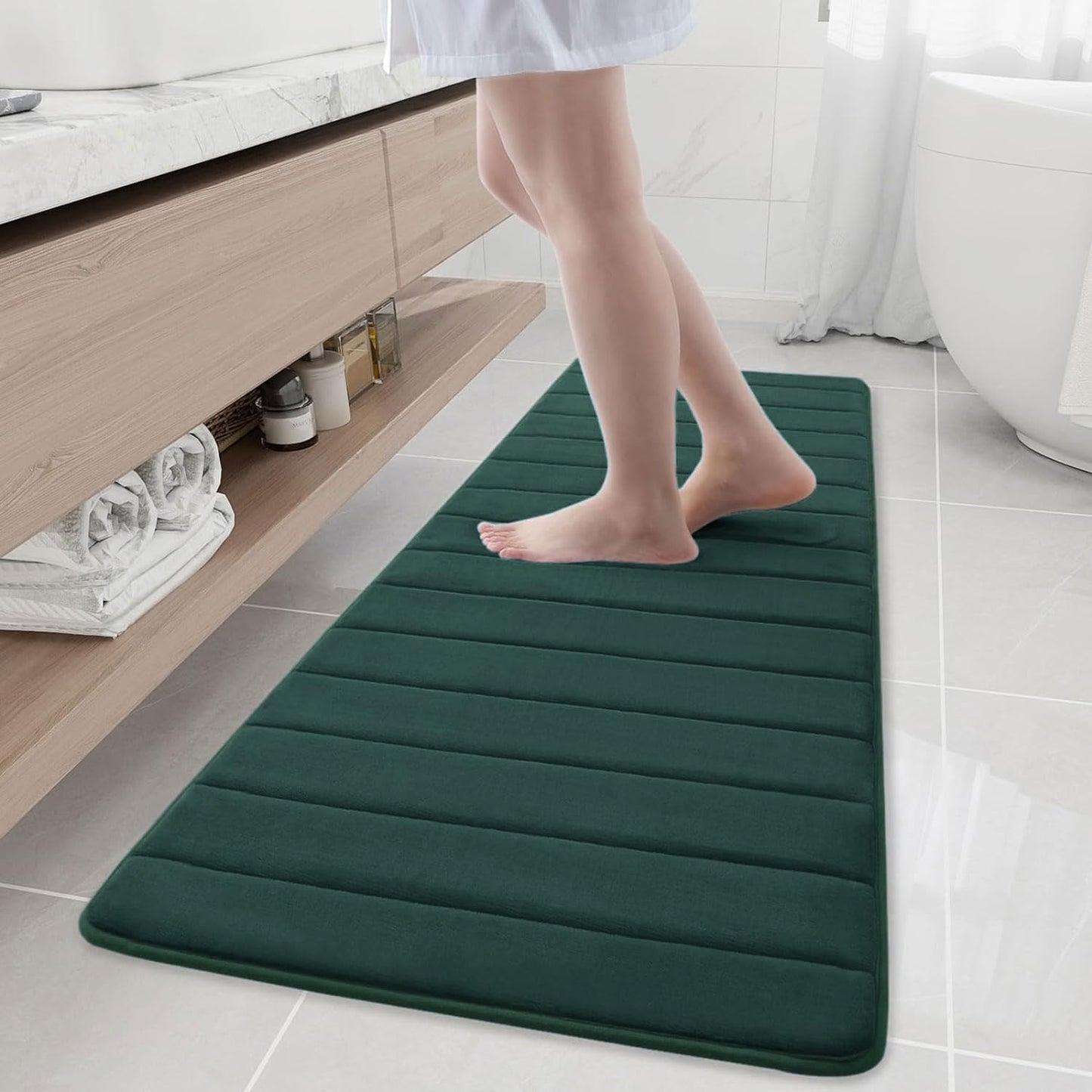 Buganda Memory Foam Bath Mat, 59" x 20", Ultra Soft and Non-Slip Bathroom Rugs, Water Absorbent and Machine Washable Bath Rug Runner for Bathroom, Shower, and Tub, Dark Green