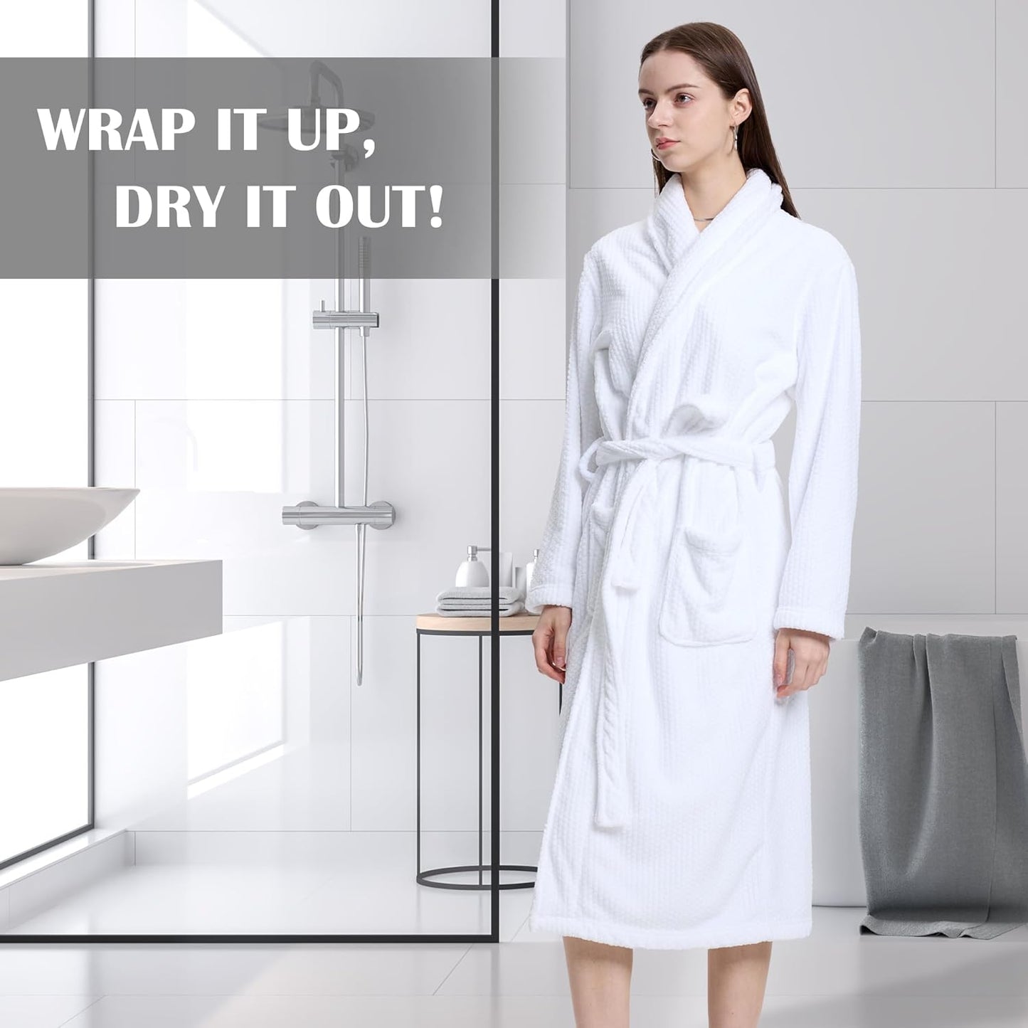 Women's Shawl Collar Bathrobe, Soft Long Towel Robes for Women - Super Absorbent Quick Dry yet Warm