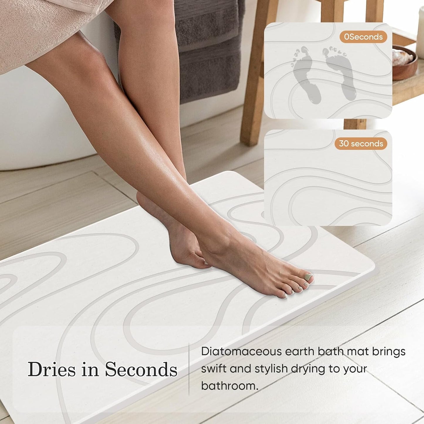 Stone Bath Mat Diatomite Stone Mats for Bathroom Non-Slip Diatomaceous Earth Shower Mat Super Absorbent Bathroom Floor Mat Natural Easy to Clean(24 * 16 White)