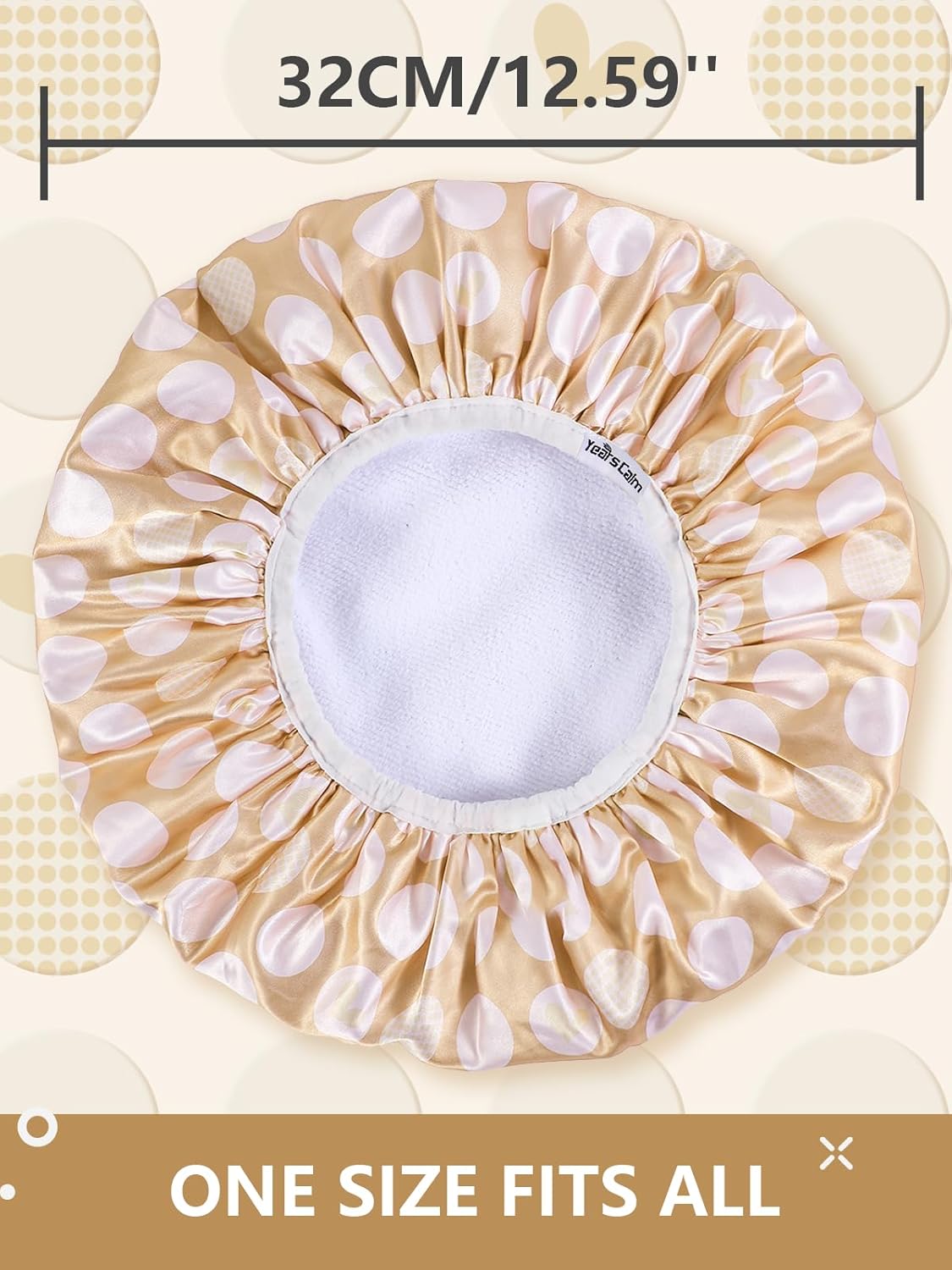 Years calm Terry Lined Shower Cap, Triple Layer Heart Motifs,Waterproof Reusable Elastic,Hair Shower Cap for Women,Terry Cloth Shower Caps for Spa,Clean,Trave (Beige, One Size)