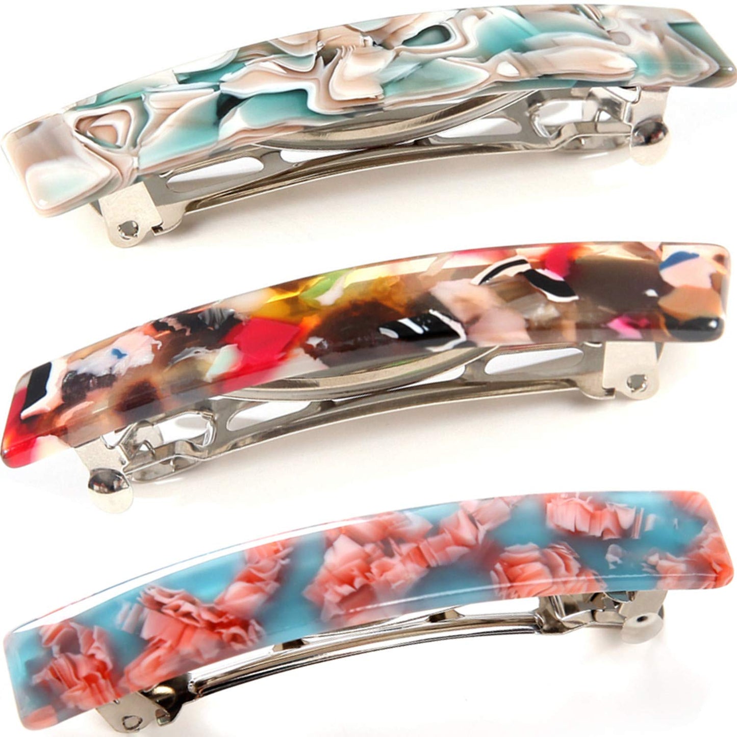 Fsmiling Hair Barrettes for Women French Hair Barrette Clip Small Acetate Hair Clips Barrette No Slip Hair Accessories 3-Pack