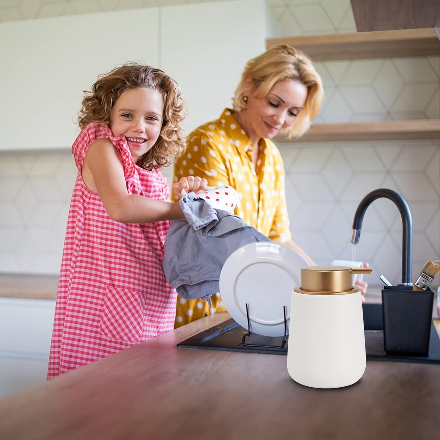 Soap Dispenser Ceramic with Easy-to-Press Pump Hand Lotion Liquid Dispenser for Shampoo Bathroom Kitchen 12 oz