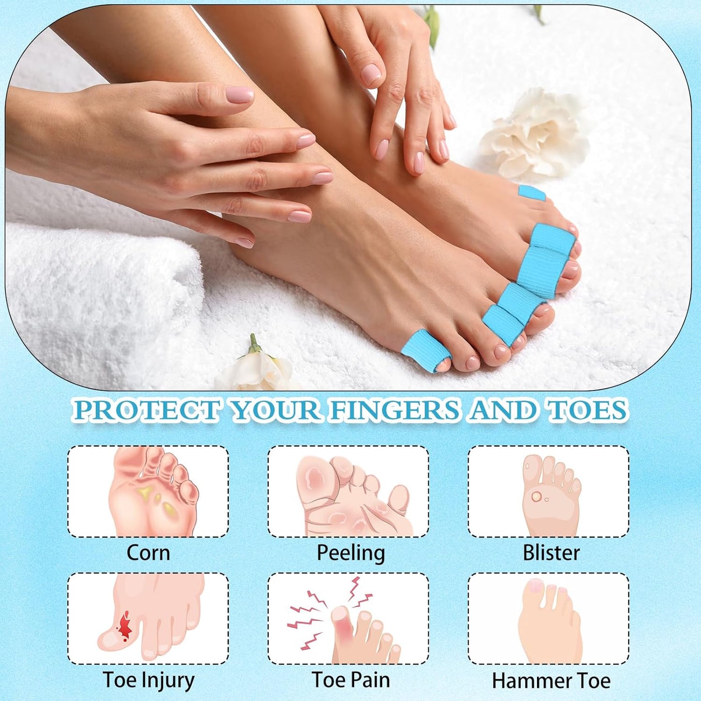 Blulu 24 Pieces Toe Tubes 0.98 Inches Cushion Tube Corn Pads for Toes Sleeves Soft Gel Protectors for Cushions Corns Blisters Calluses 3 Size(Blue,Assorted Sizes)