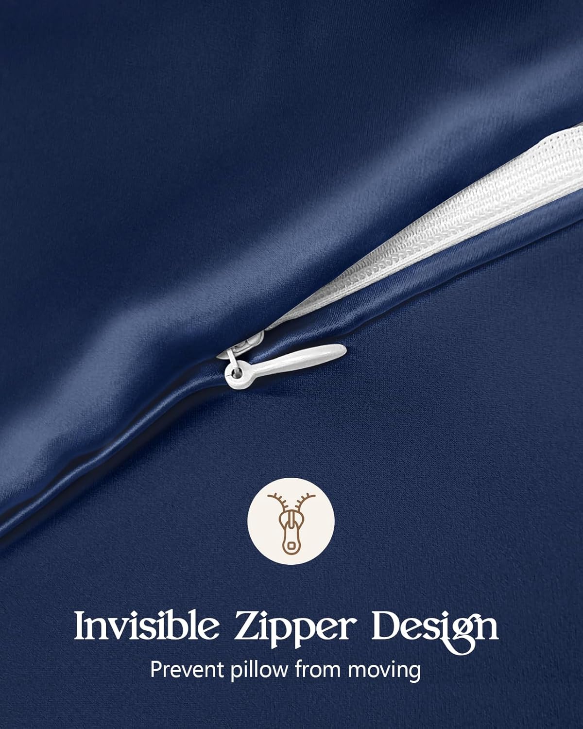 Silk Pillowcase 2 Pack - Pillow Cases King Set of 2 Size 20" x 36" for Hair and Skin Smooth Soft Breathable with Hidden Zipper Cooling Pillow Covers for Women, Navy Blue