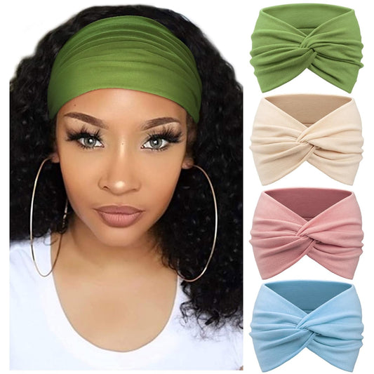 DRESHOW 4 Pack Turban Headbands for Women Wide Vintage Head Wraps Knotted Cute Hair Band Accessories