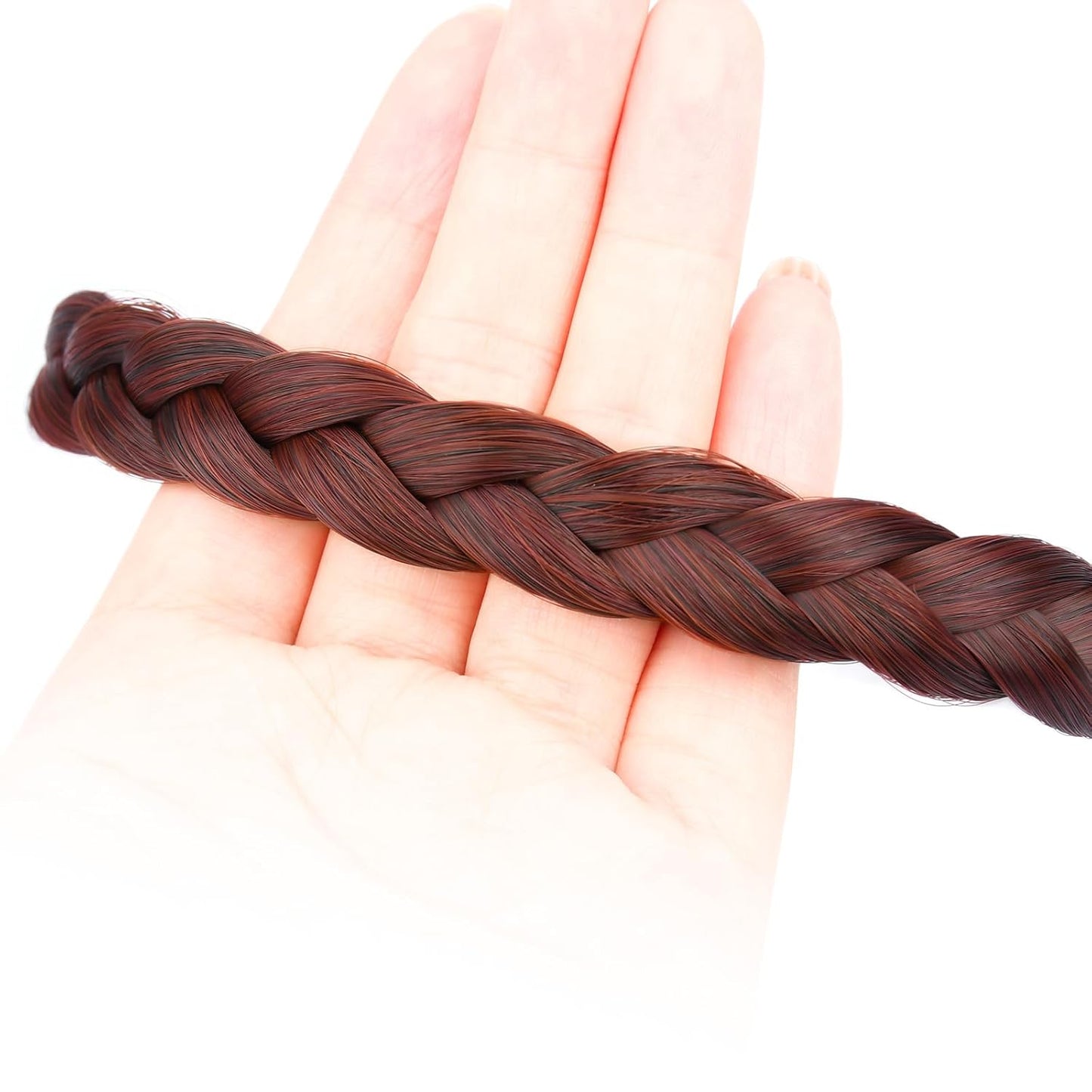 DIGUAN Width 0.6 inches Narrow Synthetic Hair Plaited Headband Braid With Teeth Hair Band Accessories for Women Girl (Thin-burgundy)