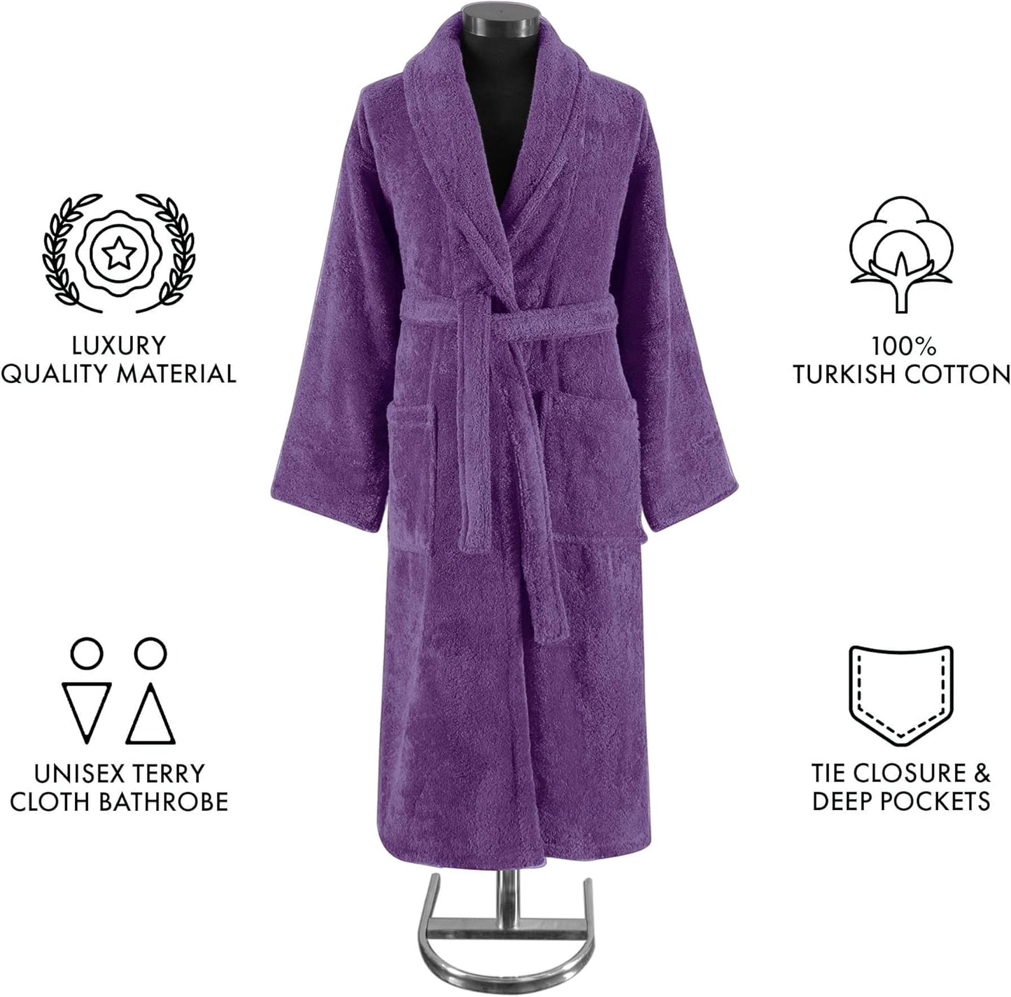 Classic Turkish Towels CTT Premium 100% Turkish Cotton Terry Cloth Bath Robe for Women & Men, Soft & Plush Long Unisex Robe