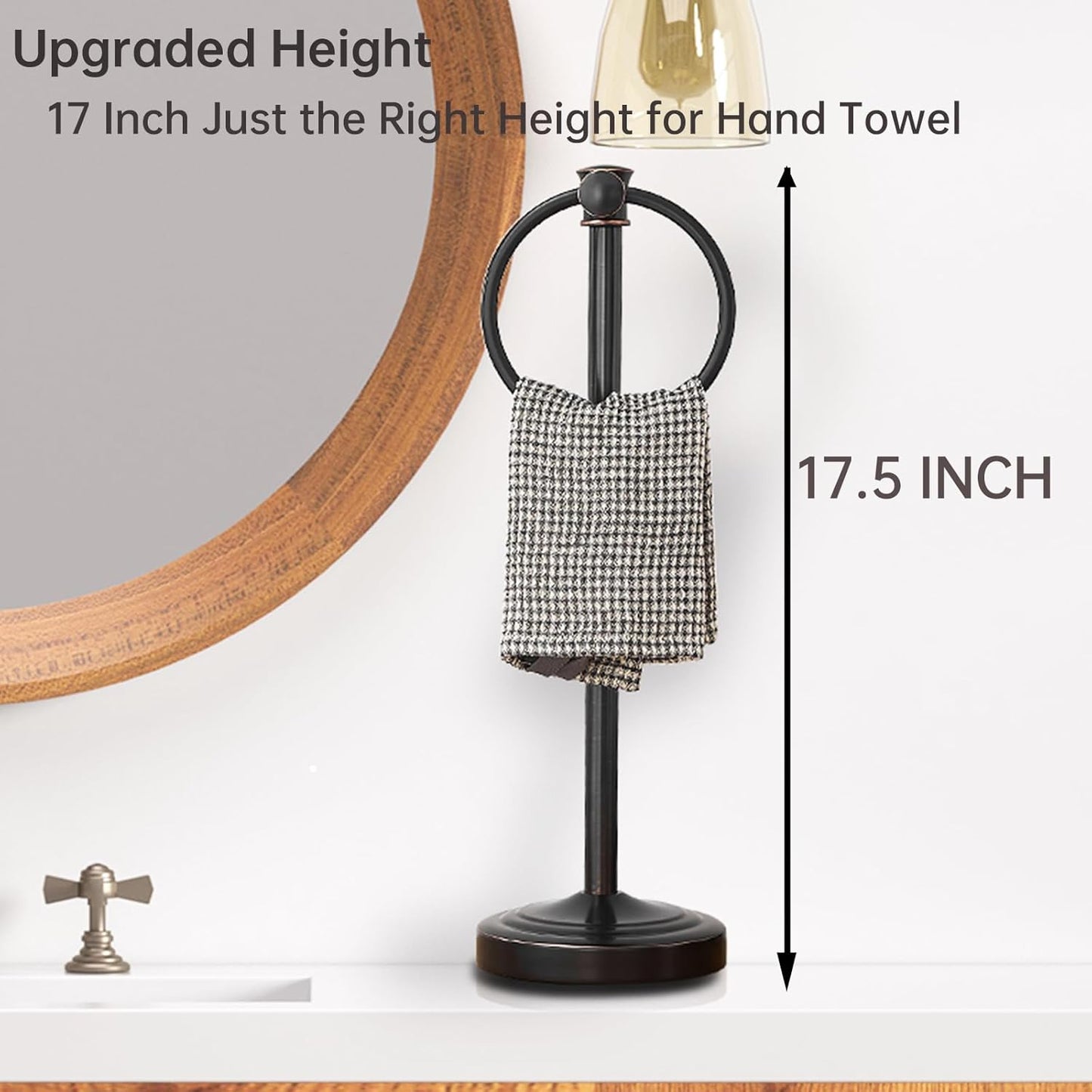Hoimpro 17 Inch Stand Hand Towel Holder Towel Bar Towel Hanging Ring, Free Standing Floor Hand Towel Rack Storage for Bathroom Kitchen Vanity Countertops, Hardware Accessories(Oil Rubbed Bronze)