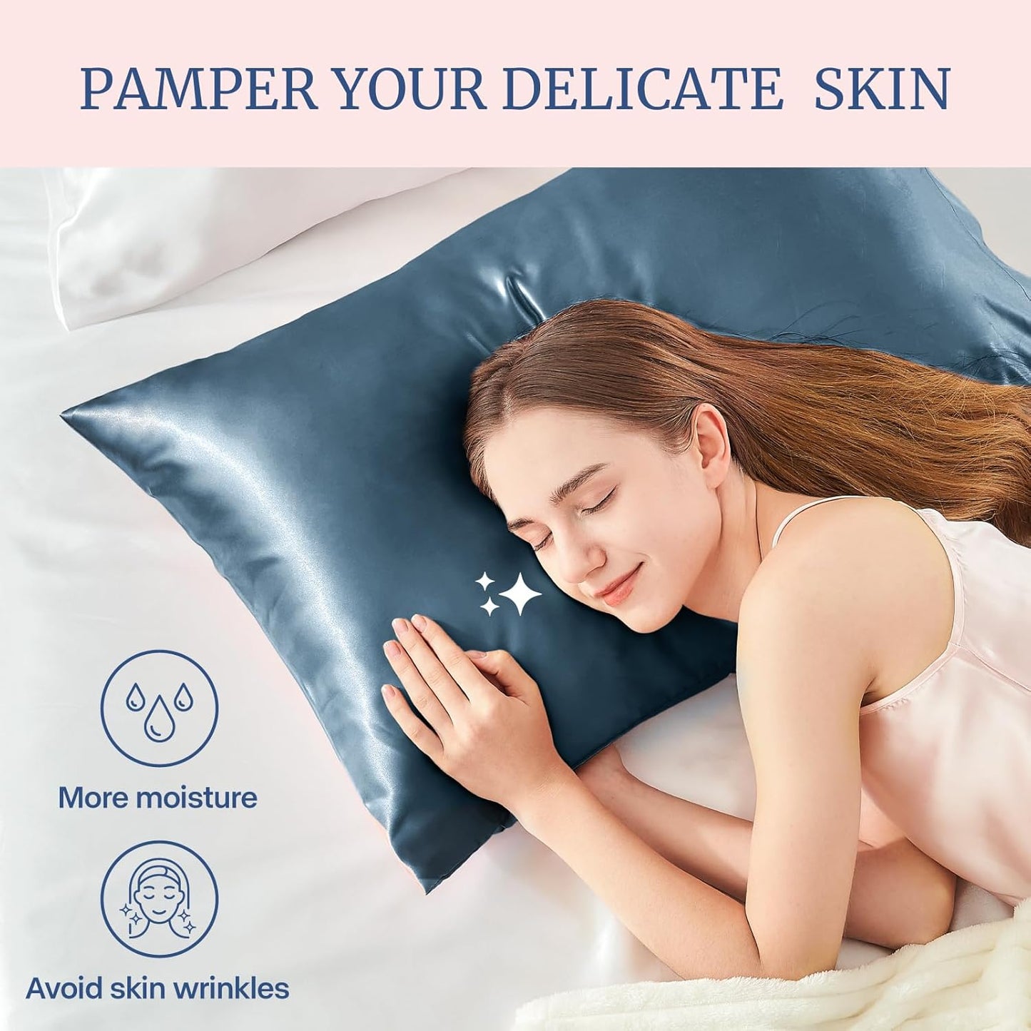 BEDELITE Satin Pillowcase for Hair and Skin, Super Soft and Cooling Similar to Silk Pillow Cases 2 Pack with Envelope Closure, Gift for Women Men(20"x36" King Size, Bluesteel)