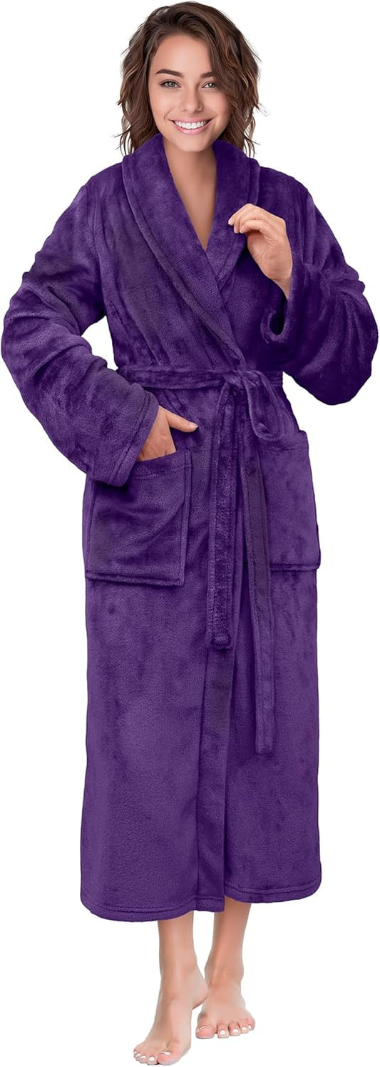 PAVILIA Womens Robe Fleece Plush Soft, Fluffy Fuzzy Cozy Warm Lightweight Bathrobe, Shower Spa House Long Robe for Women