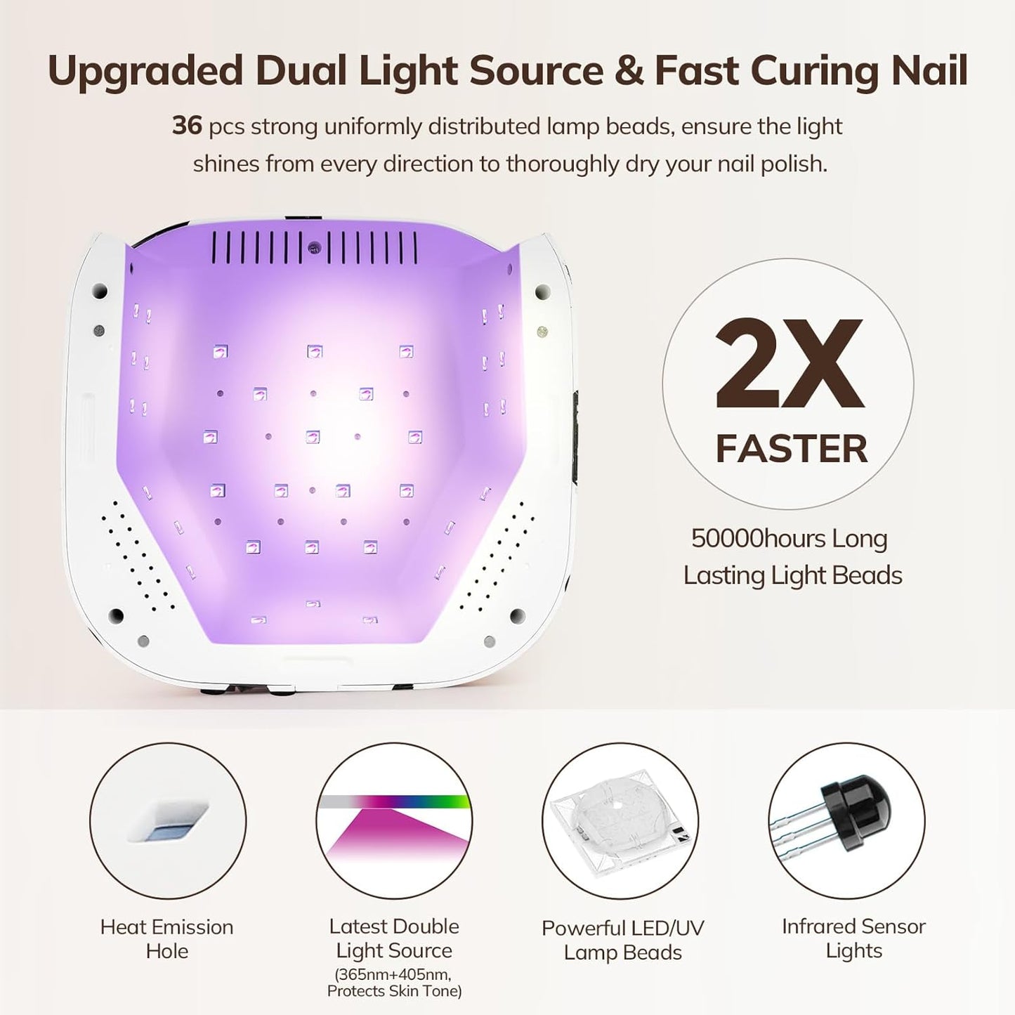 Lavinda LED Nail Lamp UV Light for Gel Nails Cordless Rechargeable UV Lamps Nail Light with 4 Timer, 2X Faster Professional Gel Polish Curing Nail Dryer for Salon Use-Cow Print