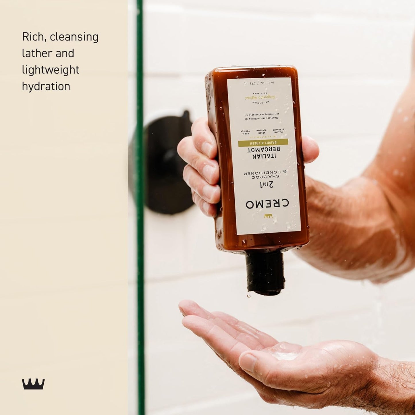 Cremo Italian Bergamot 2 in 1 Shampoo & Conditioner for Men, Notes of Italian Bergamot, Neroli Blossom, and Fresh Vetiver, 16 Fl Oz