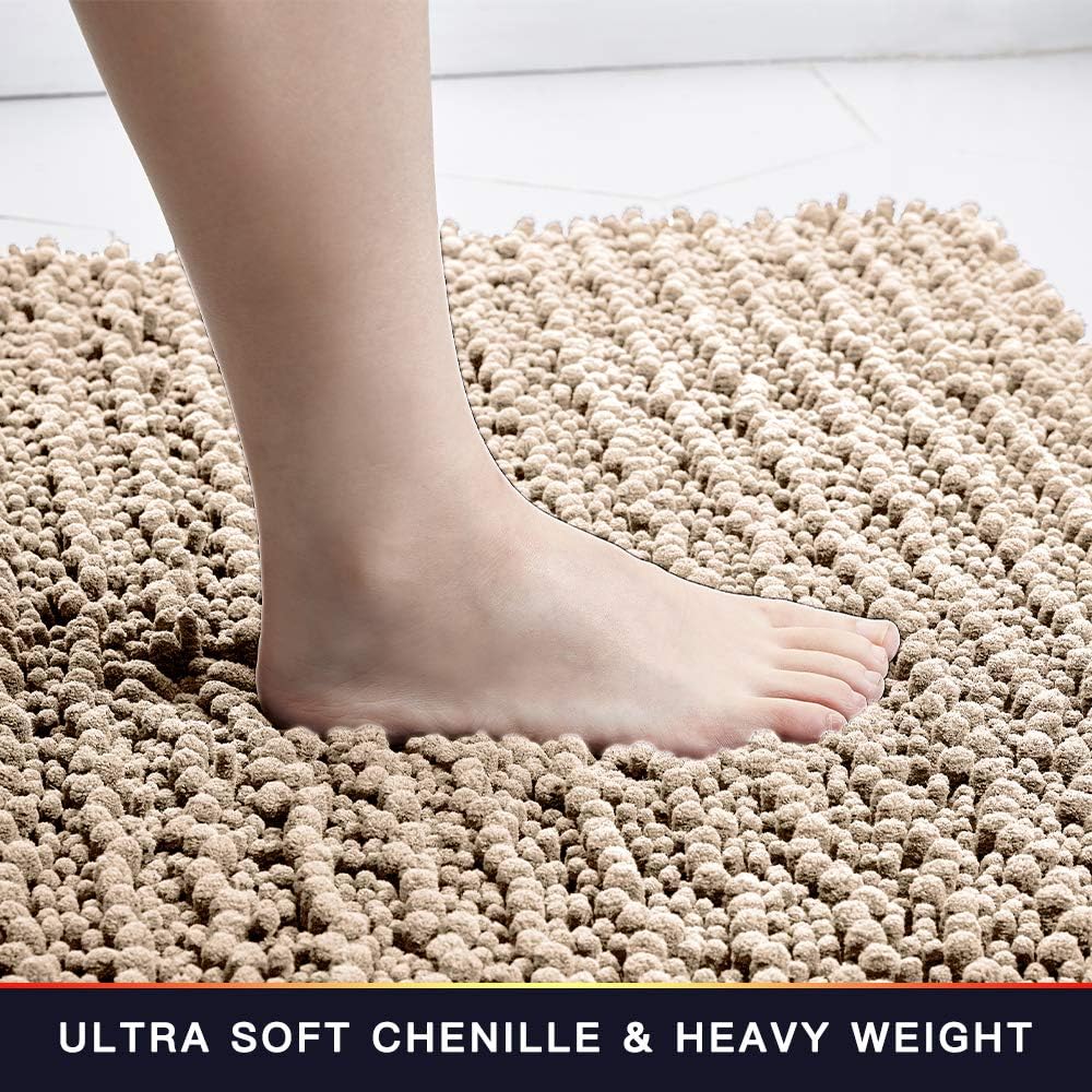 Walensee Large Bathroom Rug Non Slip Bath Mat (72x24 Inch Beige) Water Absorbent Super Soft Shaggy Chenille Machine Washable Dry Extra Thick Perfect Absorbant Best Plush Carpet for Shower Floor