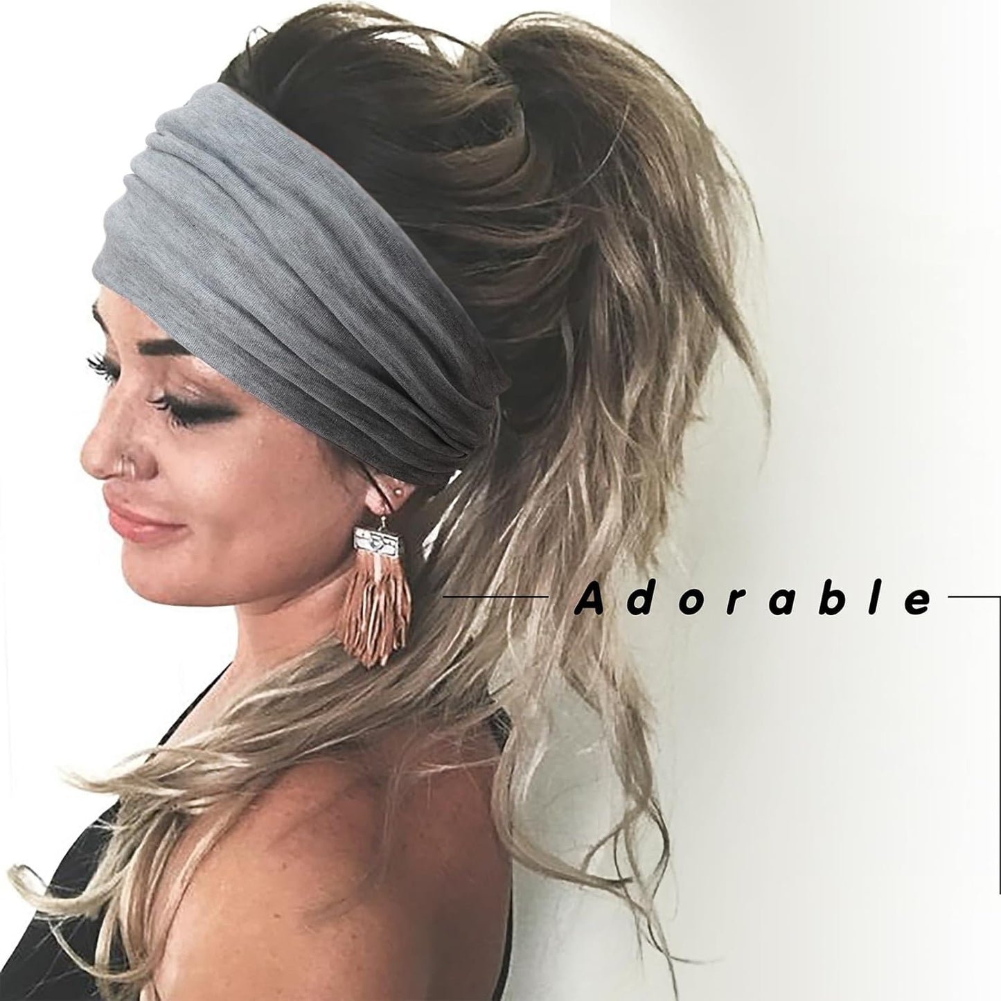 DRESHOW Wide Headbands for Women Elastic Turban Hair Bands Boho Head Bands for Women's Hair Non-Slip Yoga Workout Hairband Girls Accessories 4 Pack