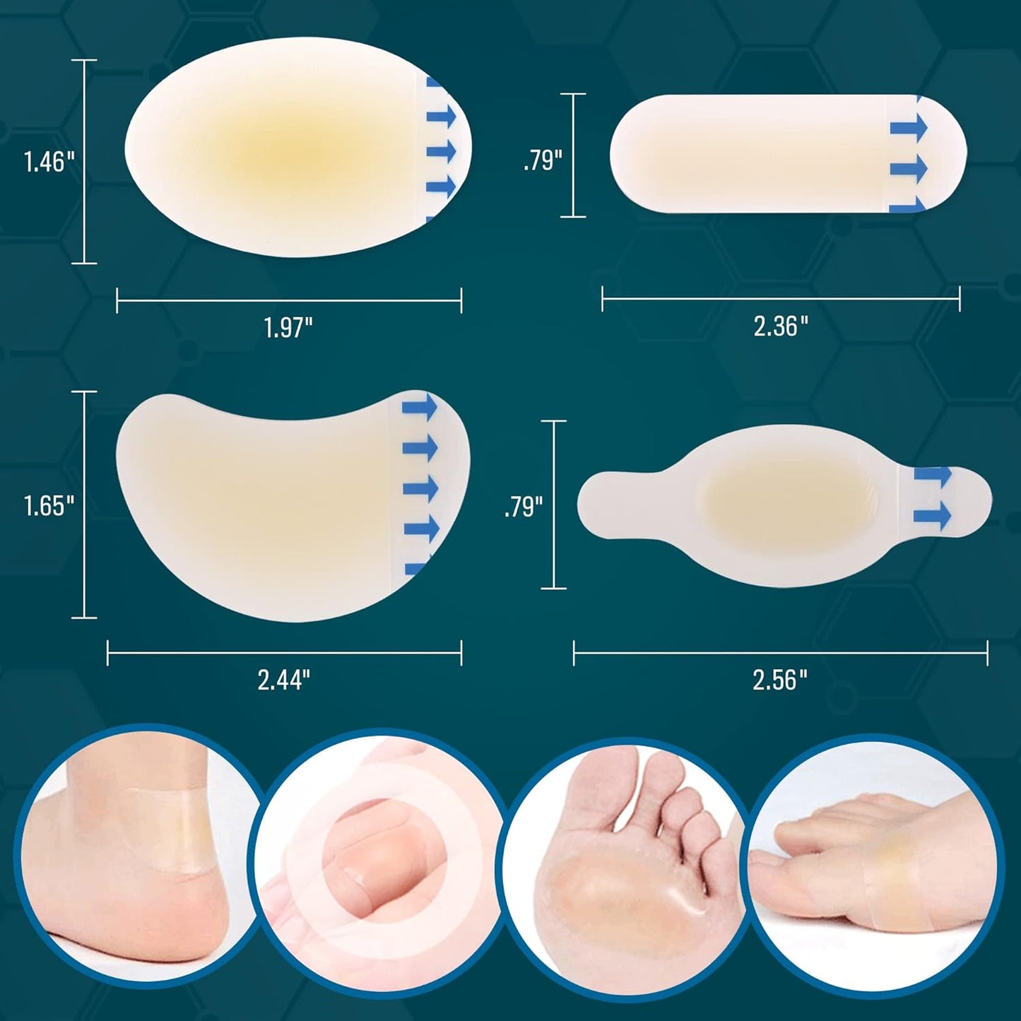 LotFancy Hydrocolloid Bandages, 15 Blister Bandage and 12 Acne Patches, Waterproof Blister Pads for Feet Toes Fingers, Heels Blister Prevention Cushions, 4 Size, Sterile, Travel Essentials