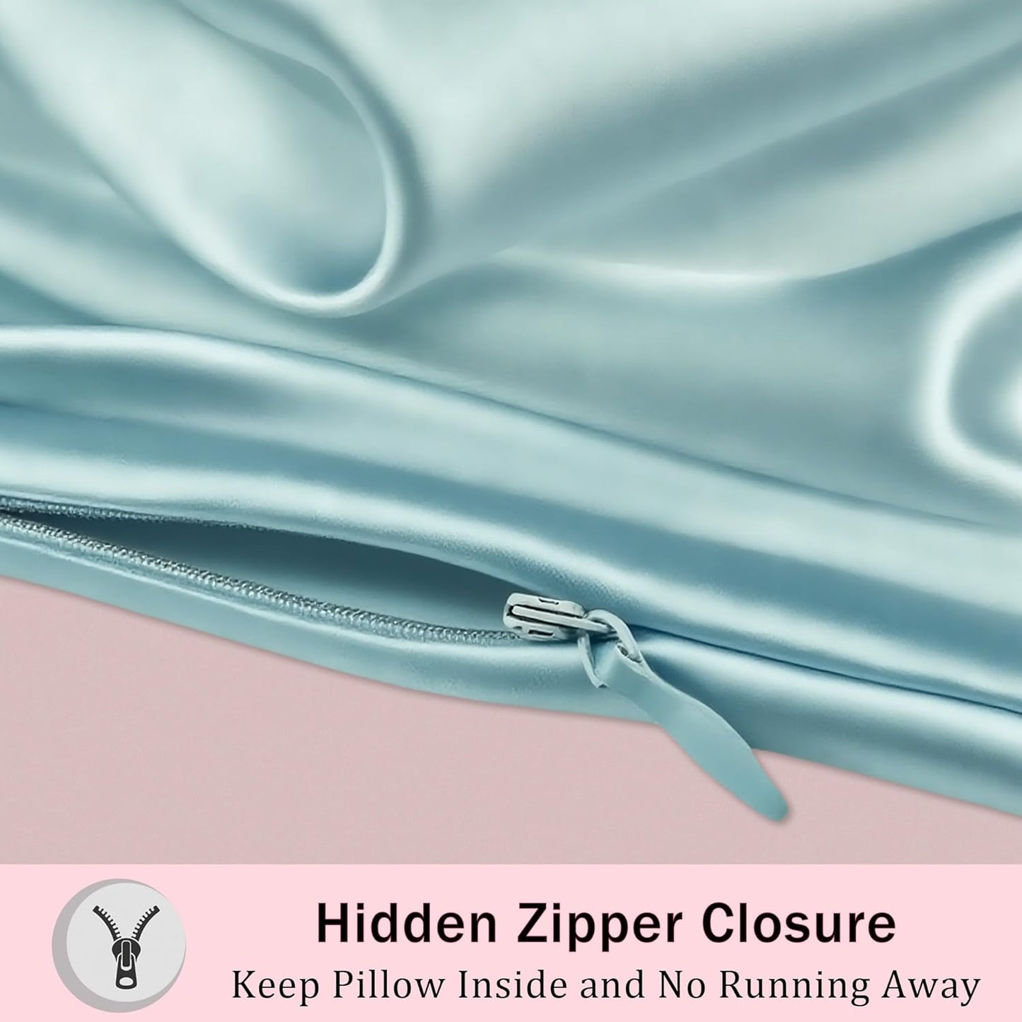 Mulberry Silk Body Pillow Pillowcase with Zipper, Ultra Smooth Soft Breathable Cooling Pillow Cases for Hot Sleepers, Silk Satin Body Pillow Cover for Hair and Skin (Haze Blue, 20×54 Inches, 1 Pack)