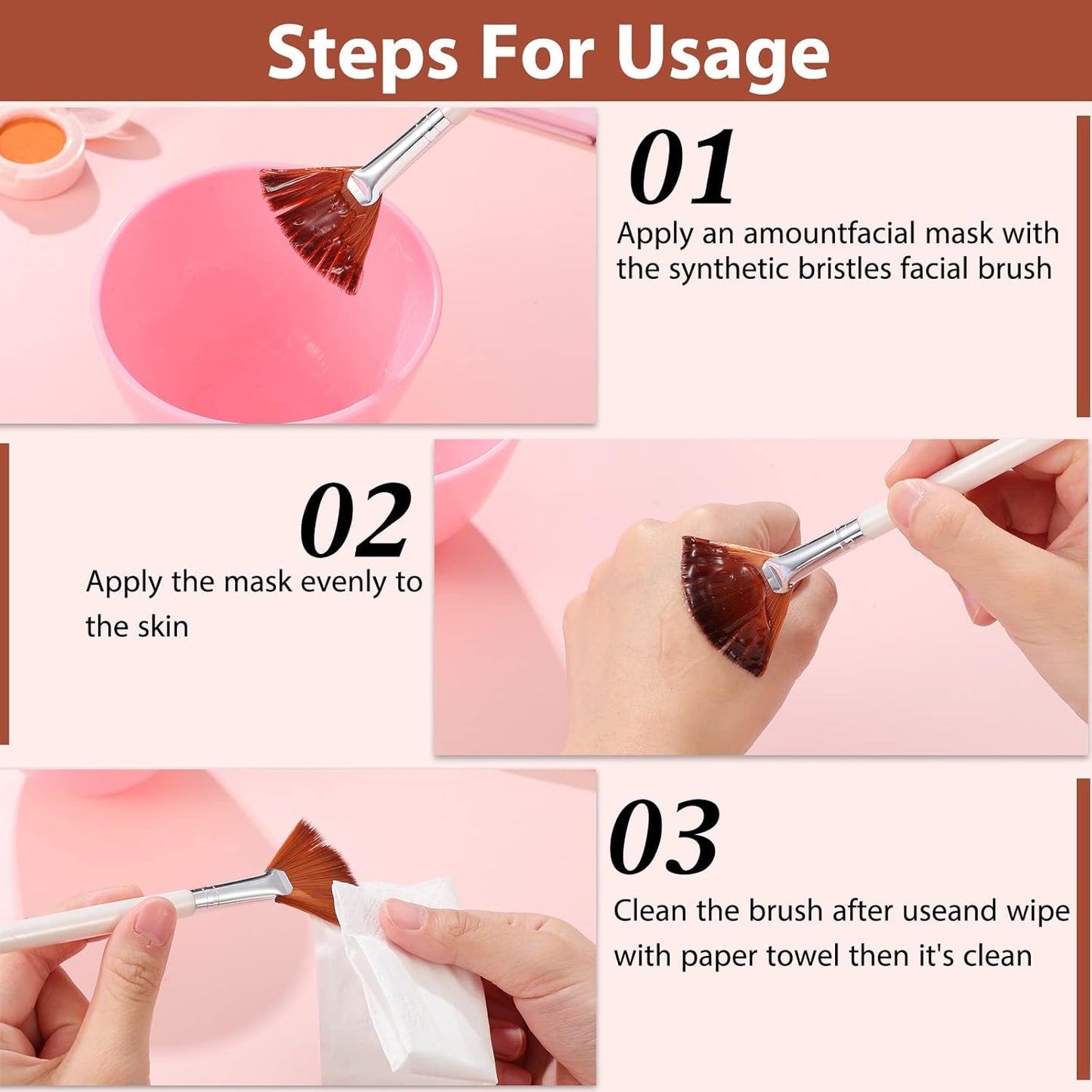 Patelai 14 Pieces Fan Brushes Applicator, Mask Brushes for Facial Makeup Tools for Face Cosmetic(Brown)