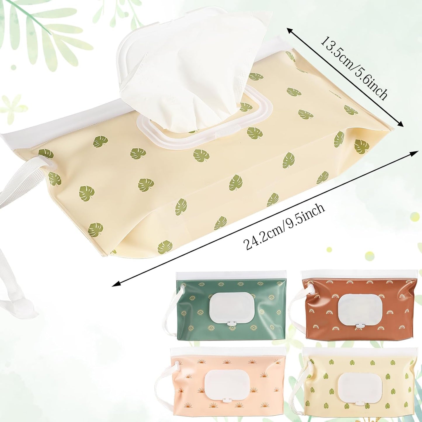 FEBSNOW 4 Pack Portable Refillable Baby Wipes Dispenser, Boho Style Rectangular EVA Wipes Case, Multicolor
