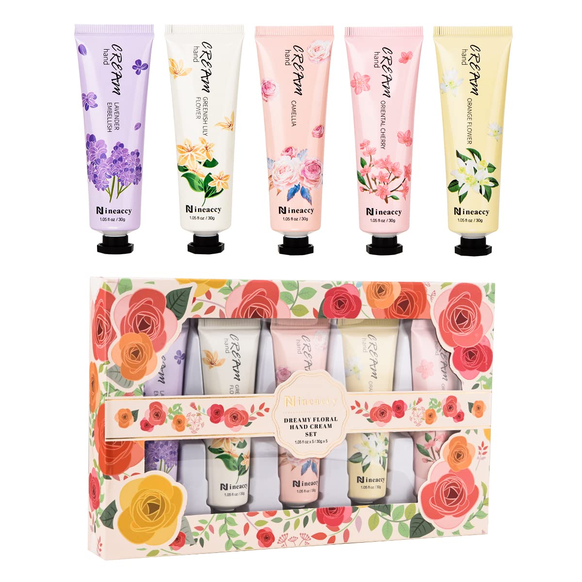 Hand Cream Gift Set - Relieve Extremely Dry Hands, Women's Hand Cream Travel Set, an easy-to-absorb hand cream to relieve dry discomfort after washing your hands. Ideal for holiday gifts.5 x1.0 oz/30ml