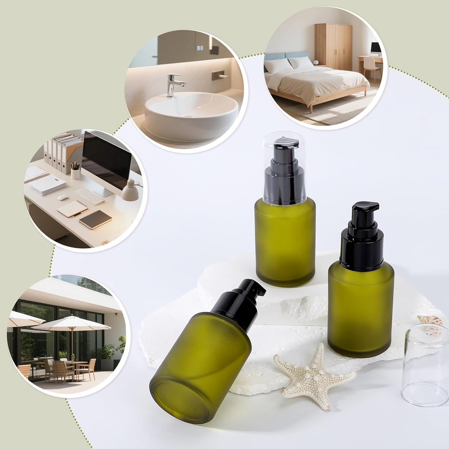 Segbeauty 2oz Frosted Glass Travel Lotion Container Refillable, 3pcs Small Travel Containers for Creams, 60ml Mini Empty Lotion Bottles with Pump Dispenser, Cosmetic Containers Sample Cream Bottle