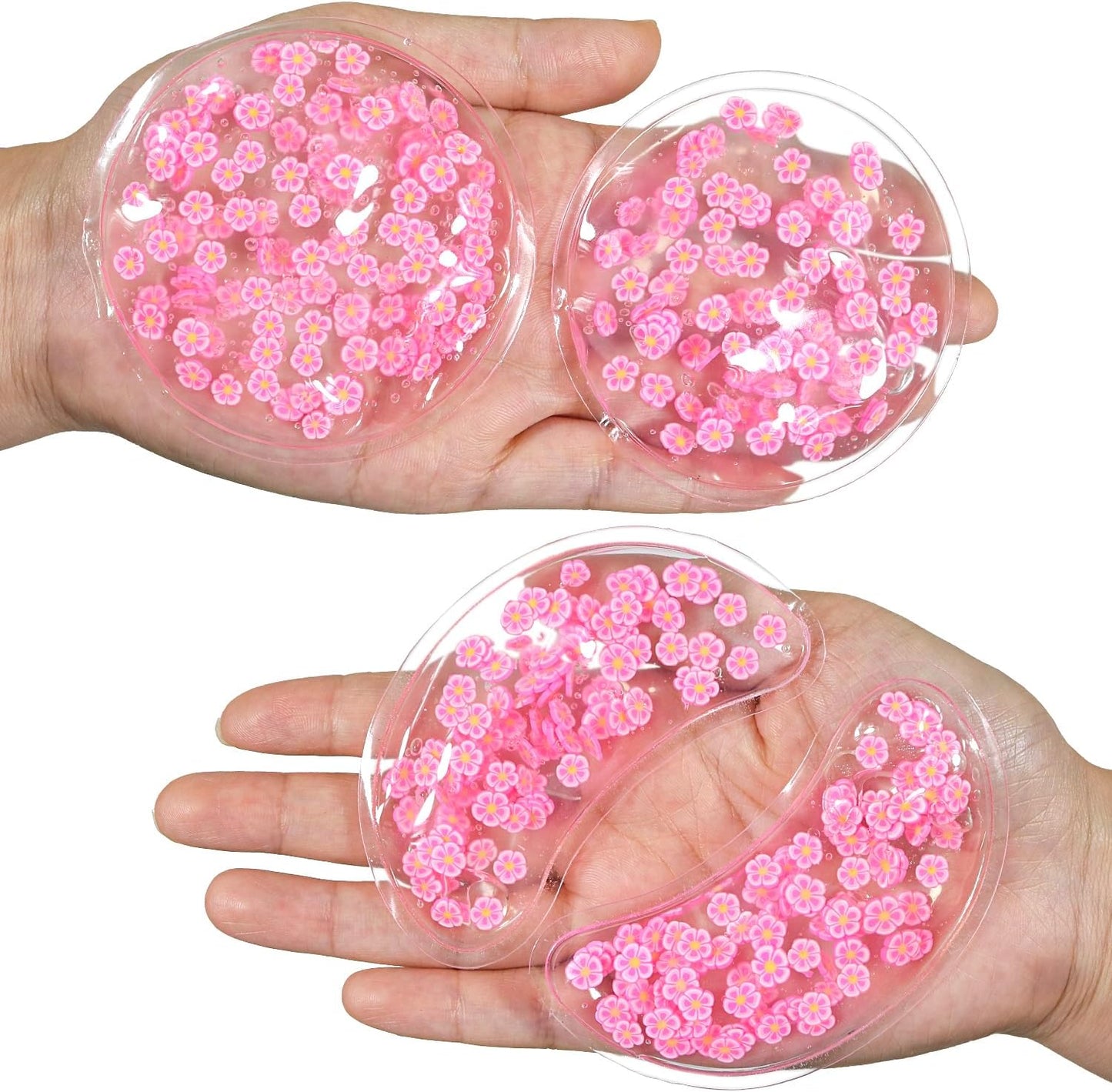 4PCS Gel Eye Ice Pack Set, Cold & Hot Compress, Reusable Cooling Gel Pads for Strain Relief, Relaxation, SPA and Sleep (4 Pink Flowers)