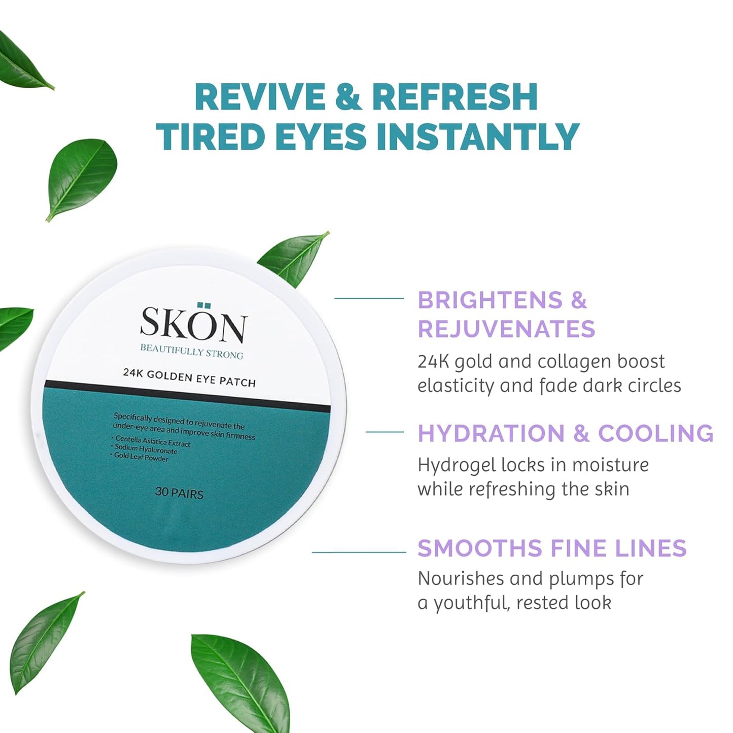 Skön Beautifully Strong Eye Patches Luxury Under-Eye Mask with Gold Infused Skin Rejuvenation Hydrating Patches for Puffiness and Wrinkle Care – Botanical Under-Eye with Aloe Vera – Collagen Boosting