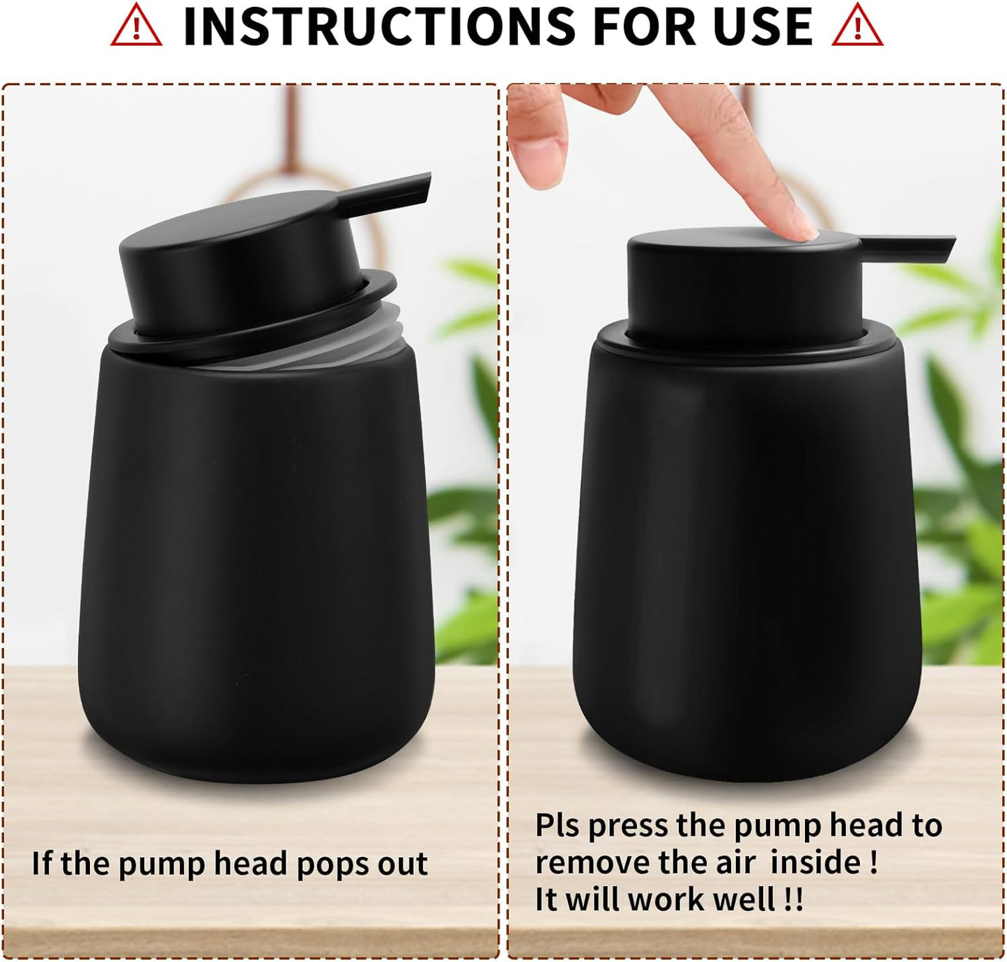 Soap Foaming Dispenser Ceramic with Easy-to-Press Pump Hand Foam Dispenser for Shampoo Bathroom Kitchen 12 oz