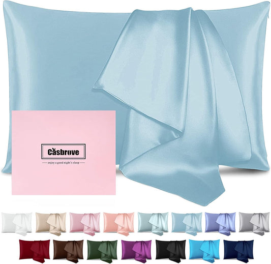 Silk Pillowcase for Hair and Skin Mulberry Silk Pillowcase Soft Breathable Smooth Both Sided Natural Silk Pillowcase with Zipper Beauty Sleep Silk Pillow Case 1 Pack for Gift(Queen,Baby Blue)