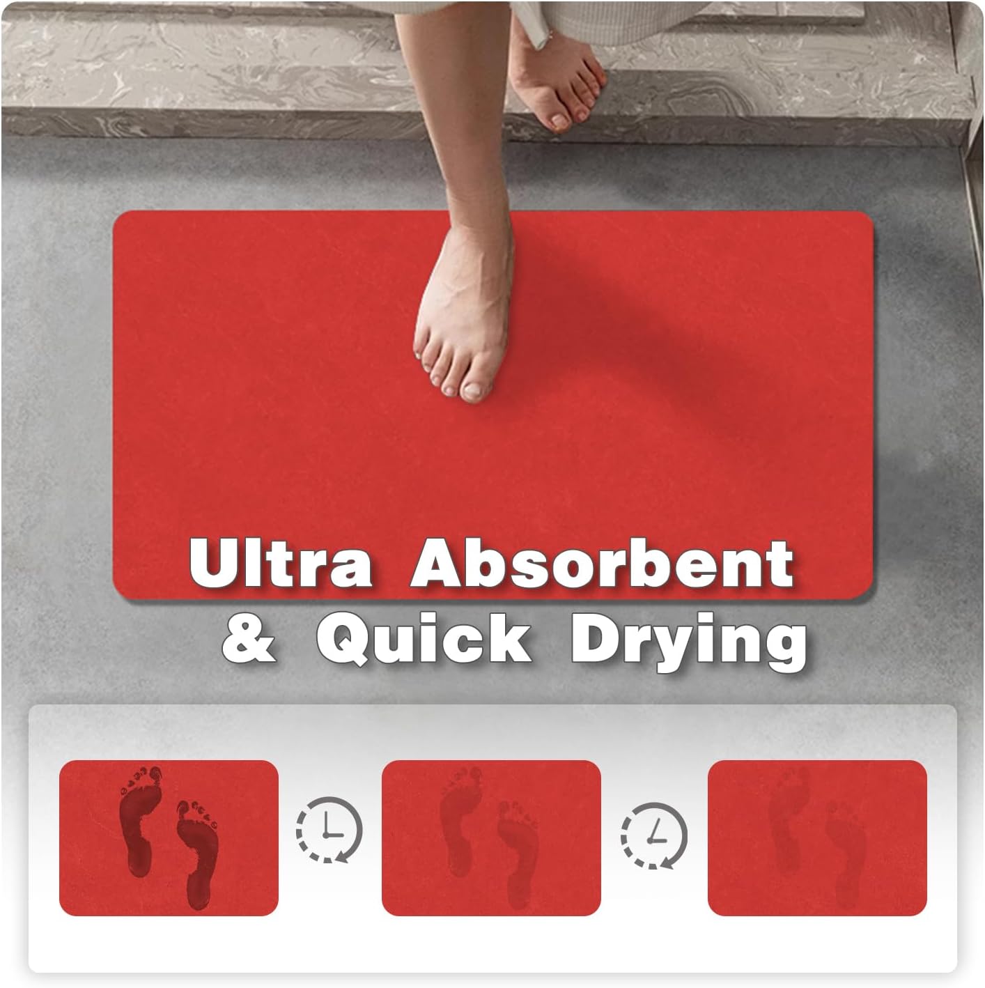 Christmas Bath Mat, Red Bathroom Rugs Non Slip Washable Thin Absorbent Bath Mat Fits Under Door Bathroom Floor Mat Perfect for Bath, Shower, or Sink 24"x48" Red