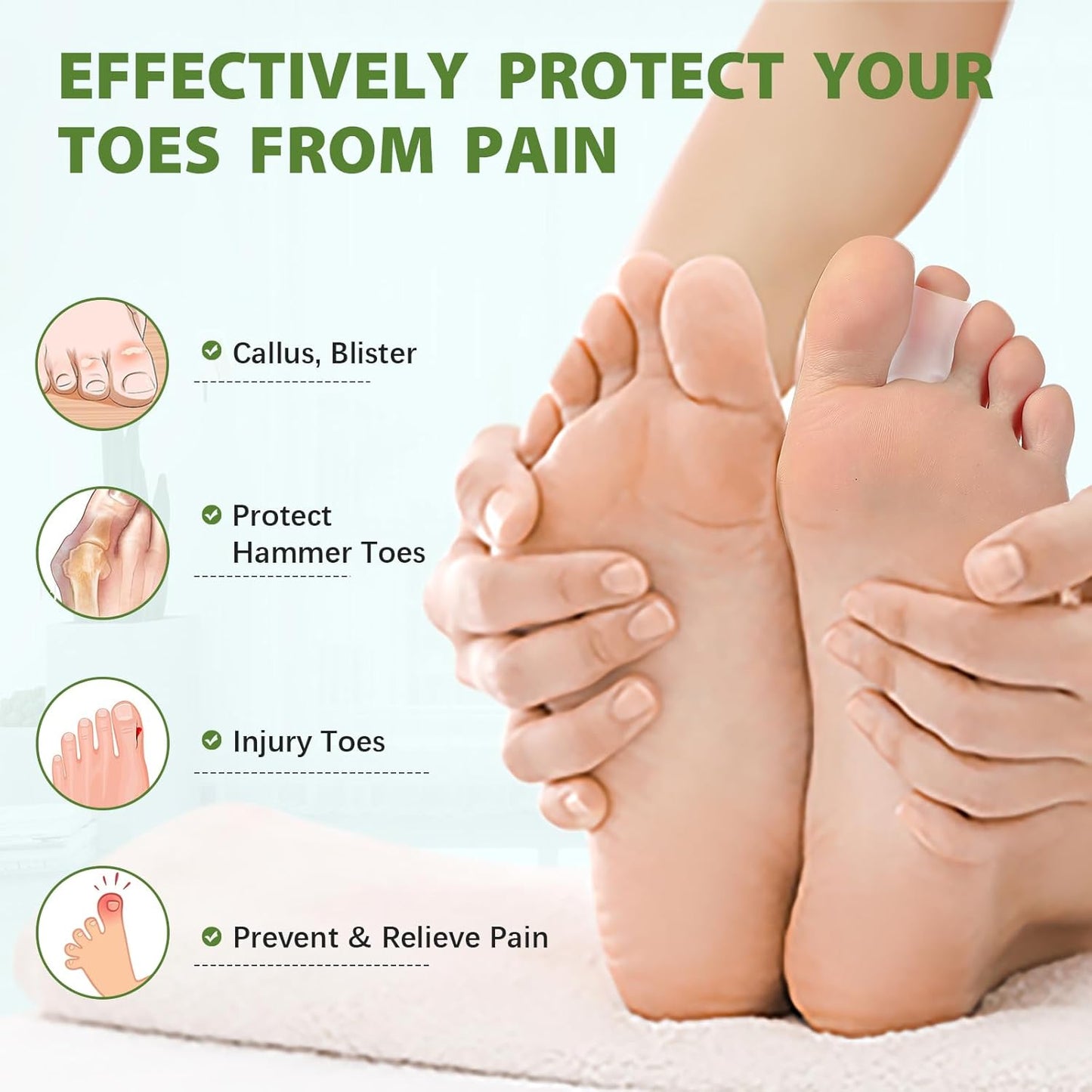 Bukihome Silicone Toe Protectors – 14 Pack Aloe Vera Extract Infused Silicone Toe Sleeve for Hammer Toes, Corns, Calluses, Blisters – Soft Gel Protector Toe Cushions for Pain Relief (Medium Size)