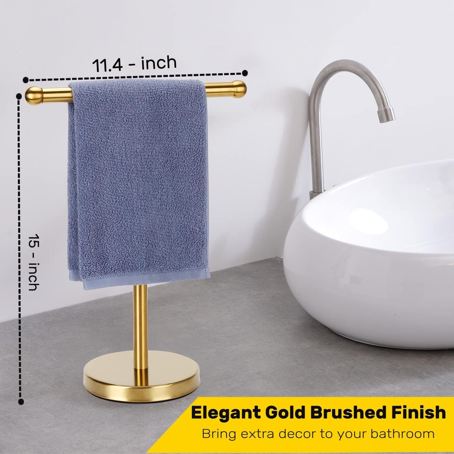 Hand Towel Holder Gold, Hand Towel Rack Stand with Heavy Weighted Base, Countertop Hand Towel Holder Stand for Bathroom，SUS304 Stainless Steel (Gold)