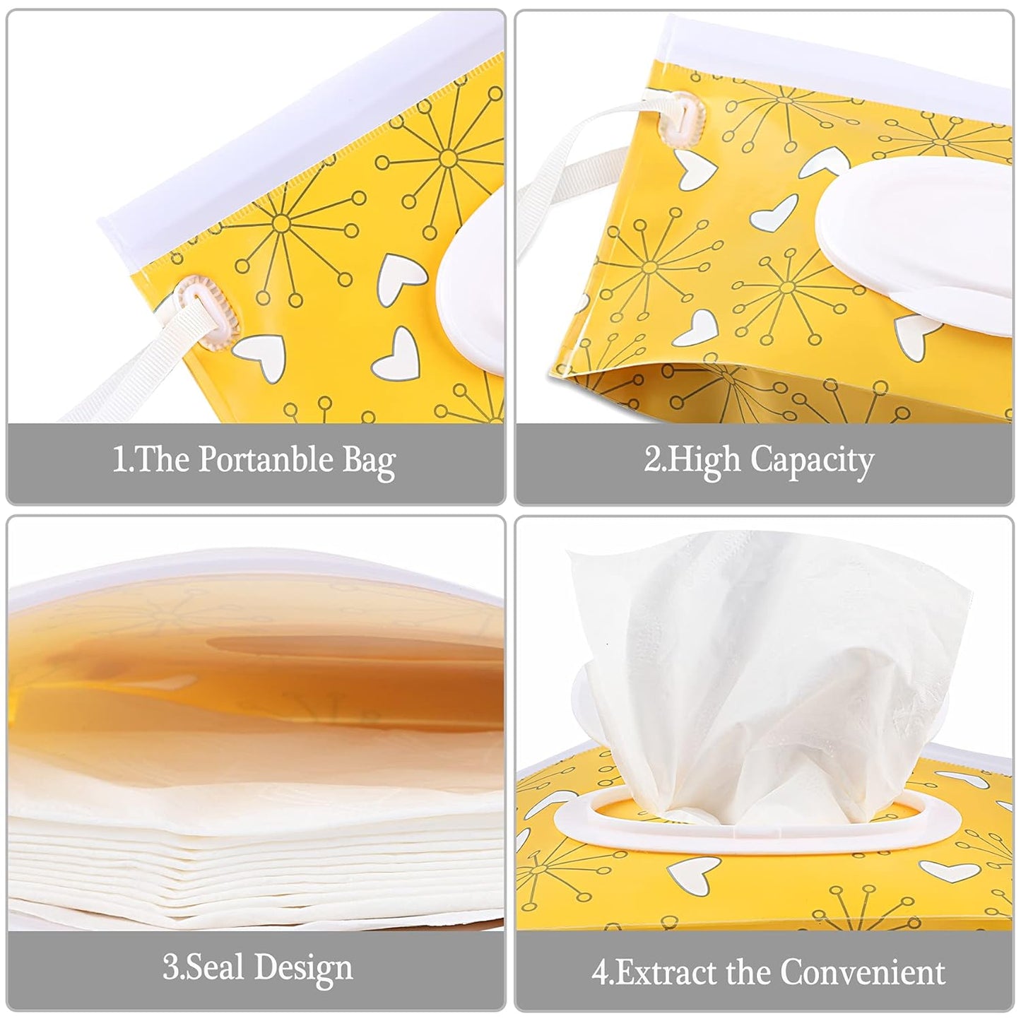 FEBSNOW 4 Pack Baby Wipe Dispenser, Portable Refillable Wipe Holder, Baby Wipes Container, Wipe Dispenser, Reusable Travel Wet Wipe Pouch (Floral)