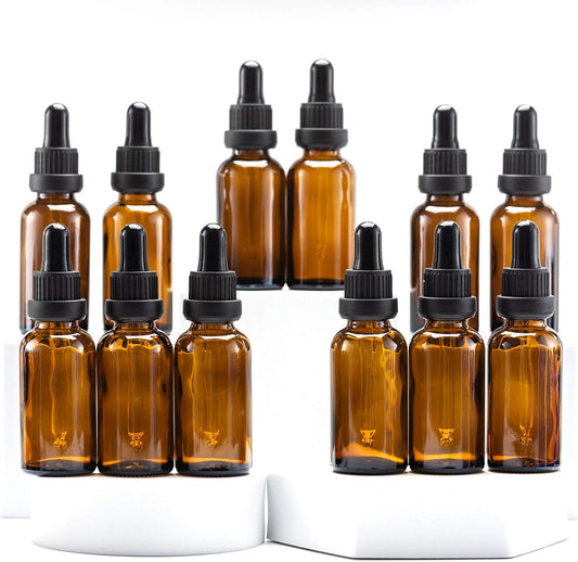 YIZHAO Amber Glass Dropper Bottle 1oz, Tincture Bottles with Glass Dropper, for Essential Oils, Aromatherapy, Cosmetic, Laboratory, Pharmacy, Liquids, Travel –12 Pcs