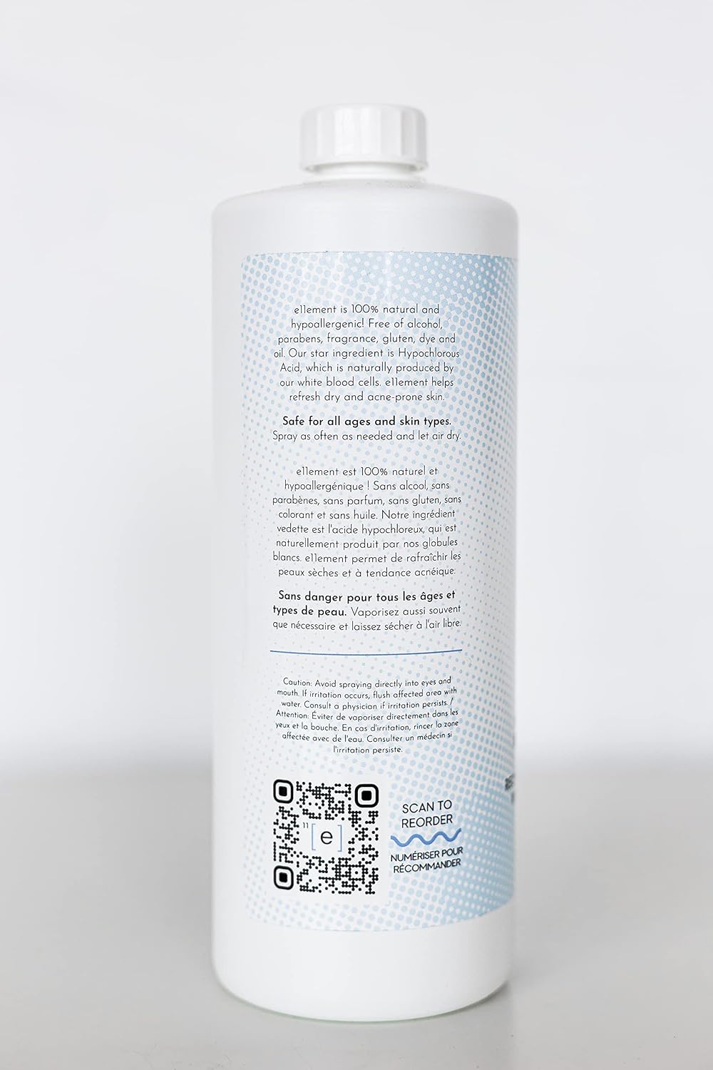 Hypochlorous Acid Spray - 1 L Refill – Acne Prone Skin – Eczema - Tattoo Aftercare – Piercing Aftercare – Saline Toner – Facial Cleanser – Lash Cleanser - All Natural Face and Skin Spray - e11ement