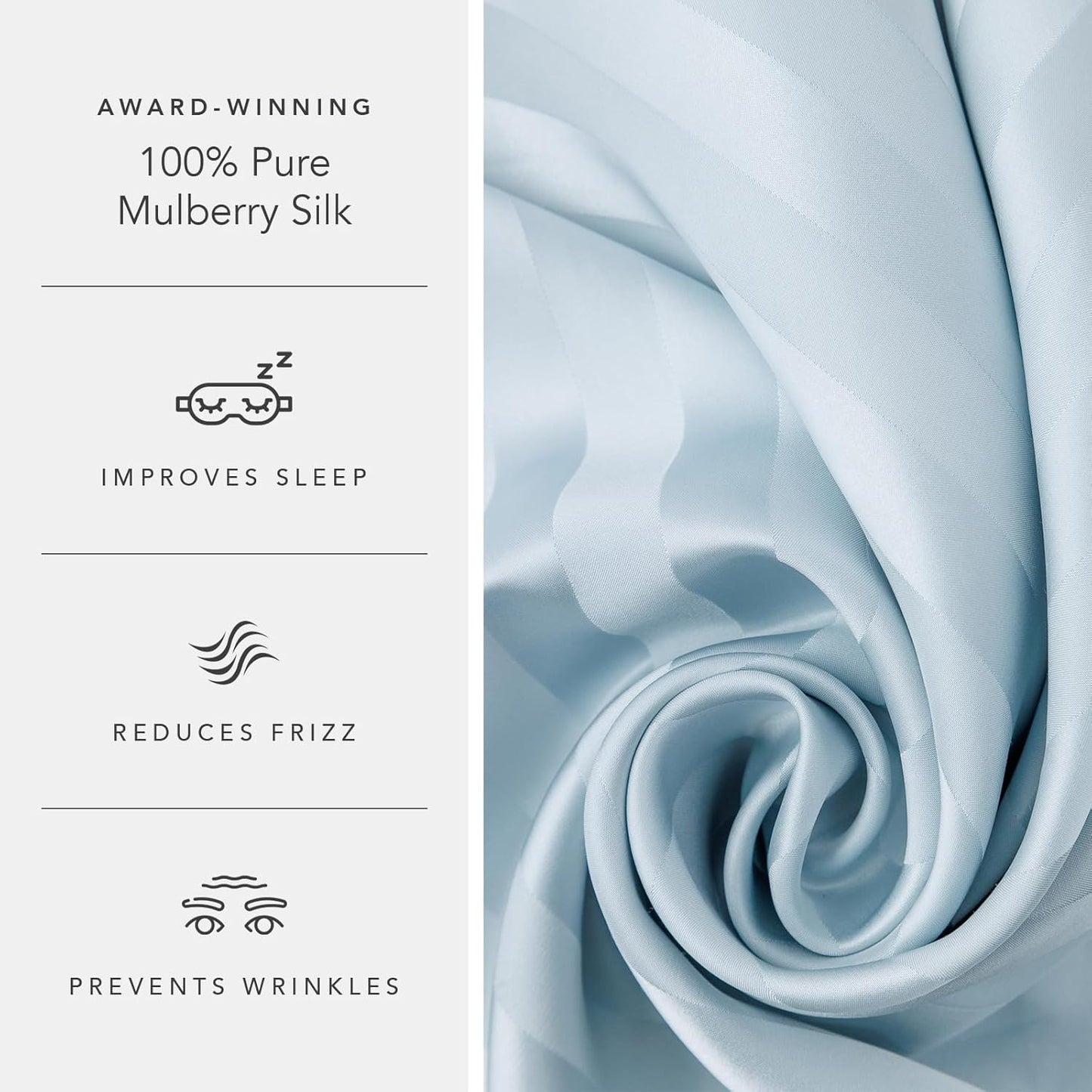 Fishers Finery 30mm 100% Pure Mulberry Silk Pillowcase, Quality Tested (Blue Stripe, Standard)